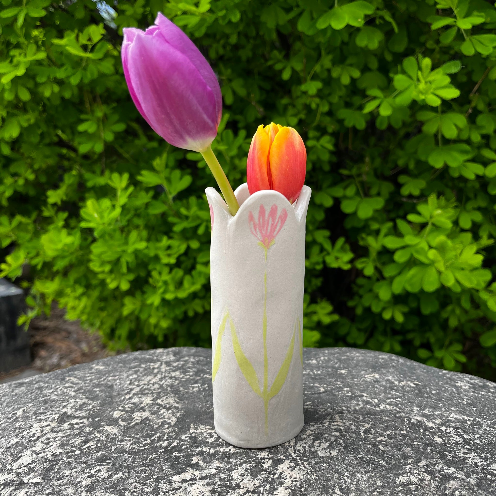 Small Ceramic Vase - Pink & Chartreuse