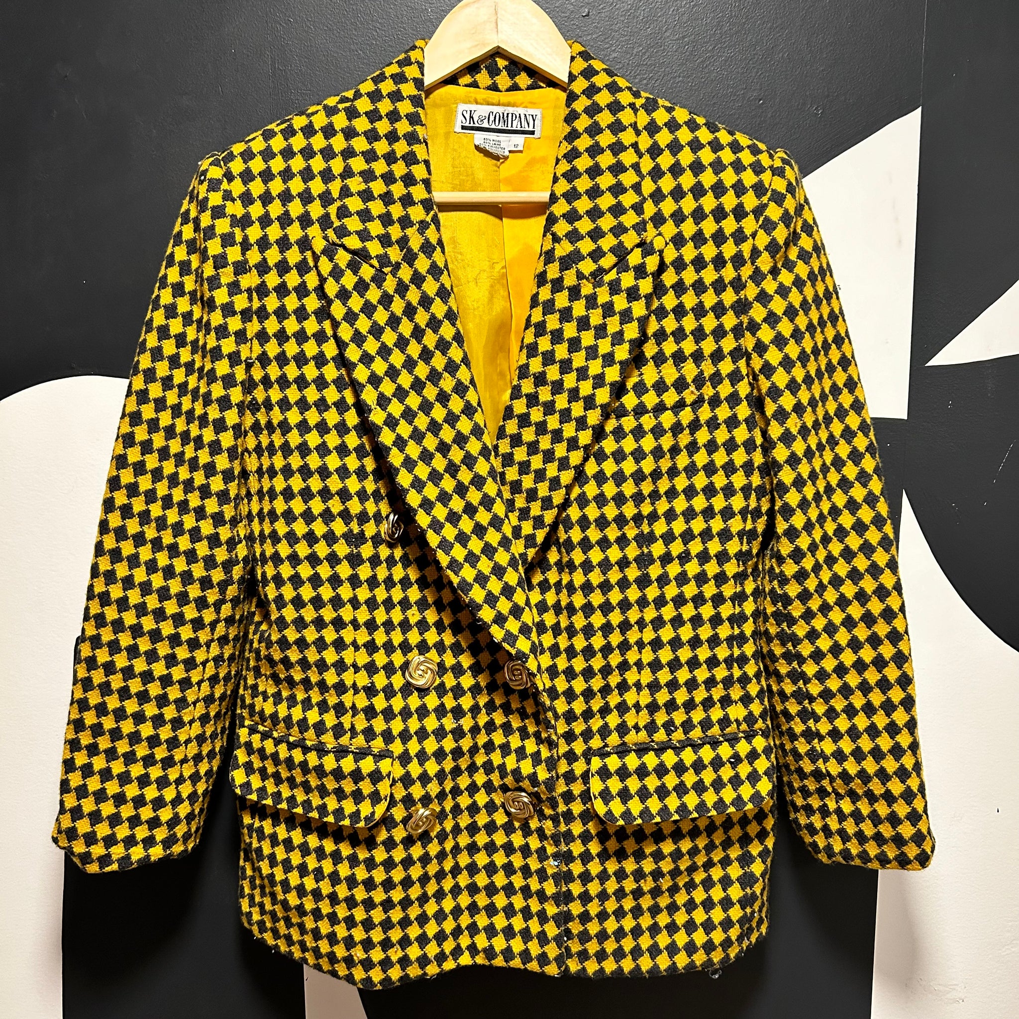 Mustard Checkered Wool Blazer | L