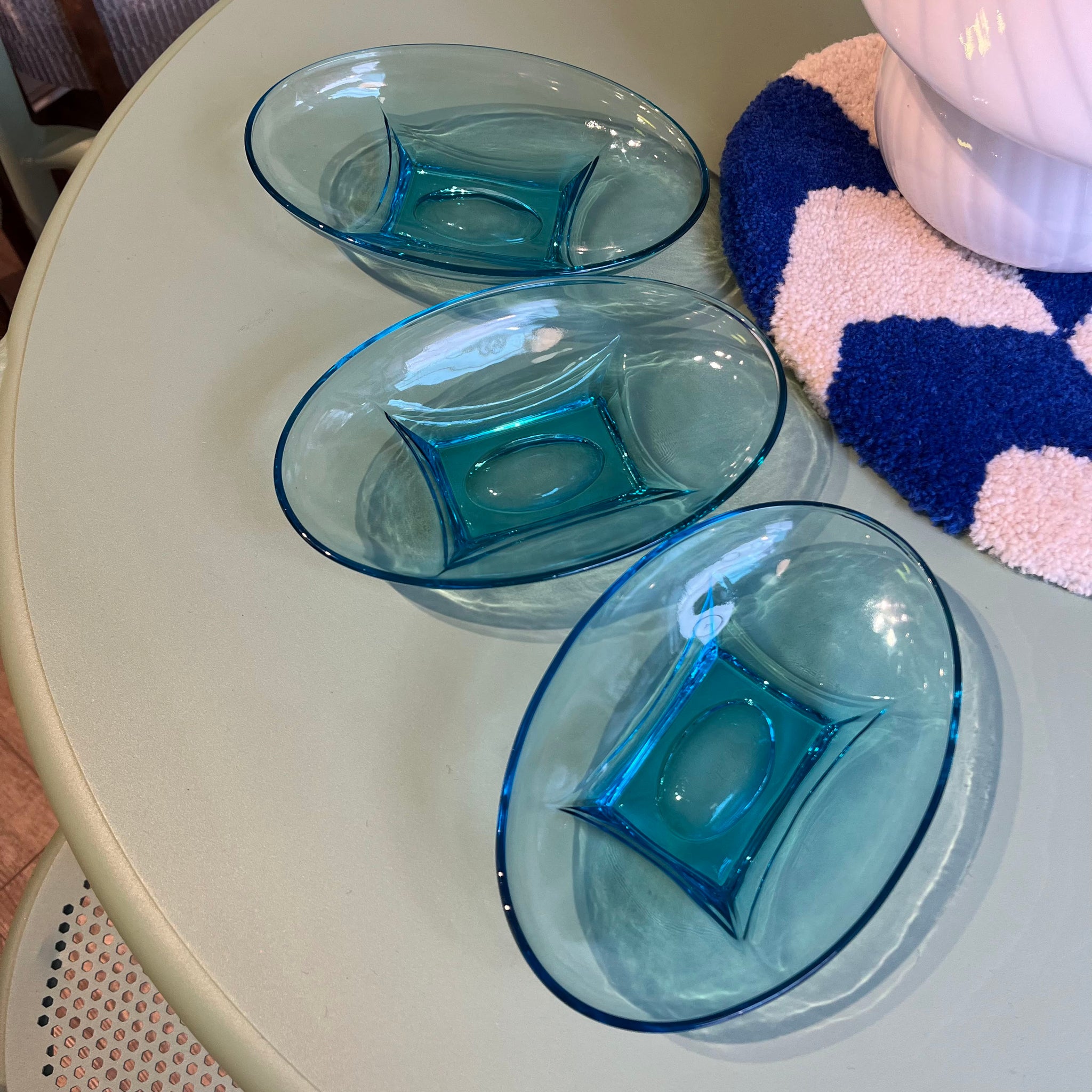 Blue Glass Oval Dishes (Set of 3)