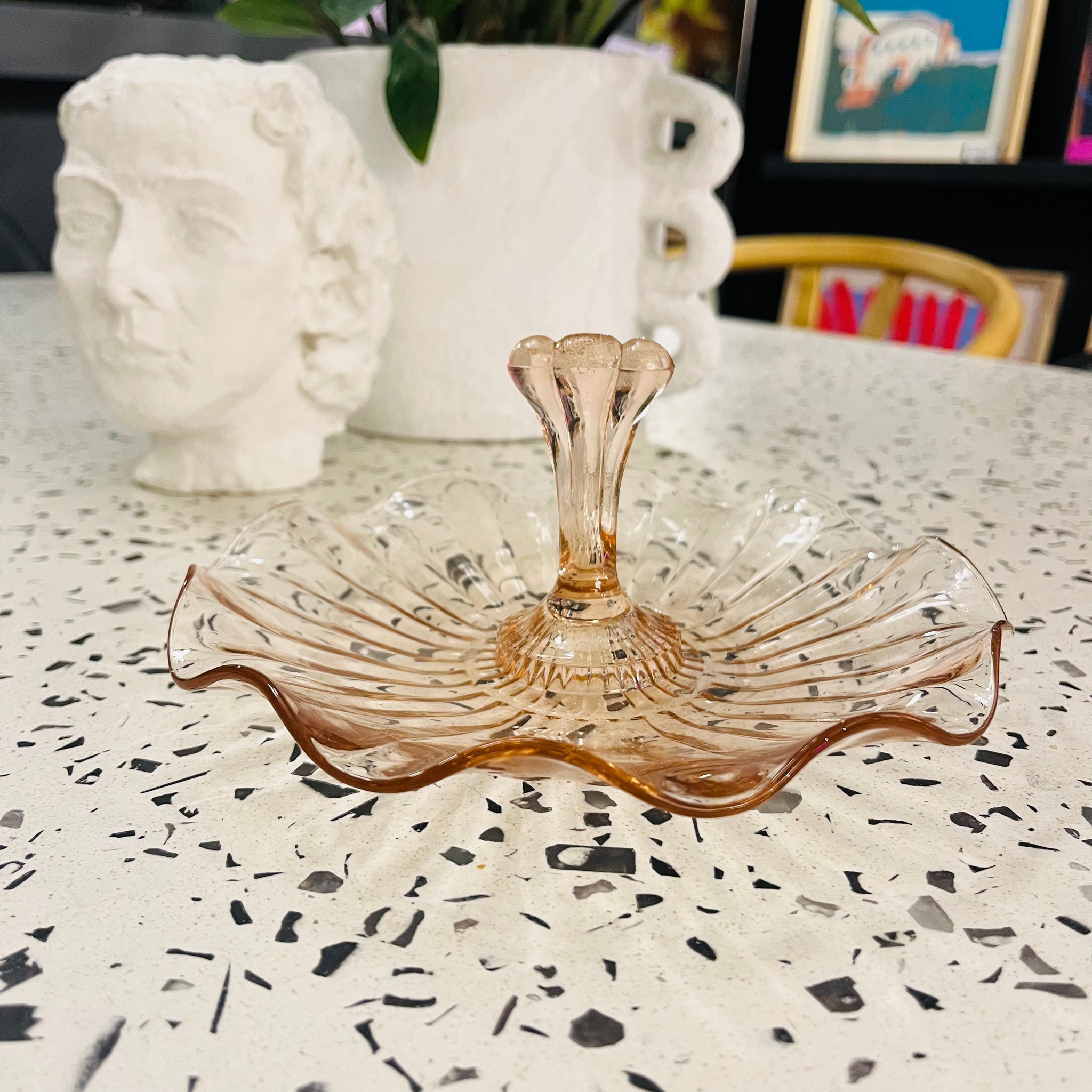 Pink Mid-century Imperial Ruffle Glass Dish
