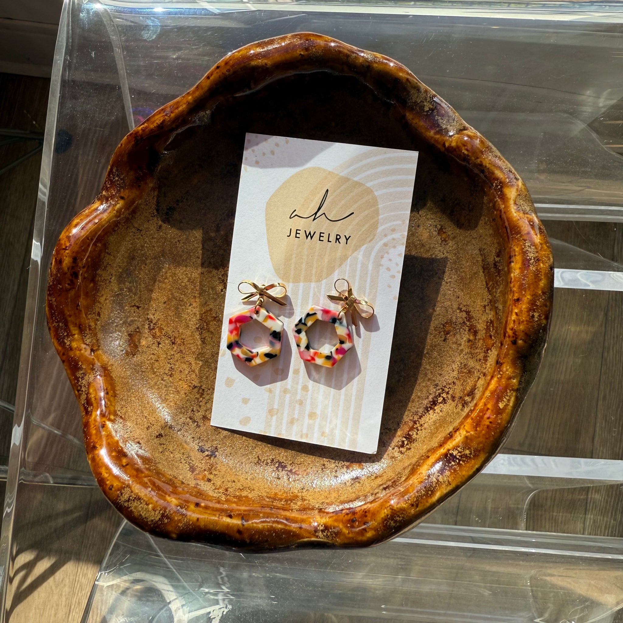 Pink Hex and Bow Earrings | AH Designs