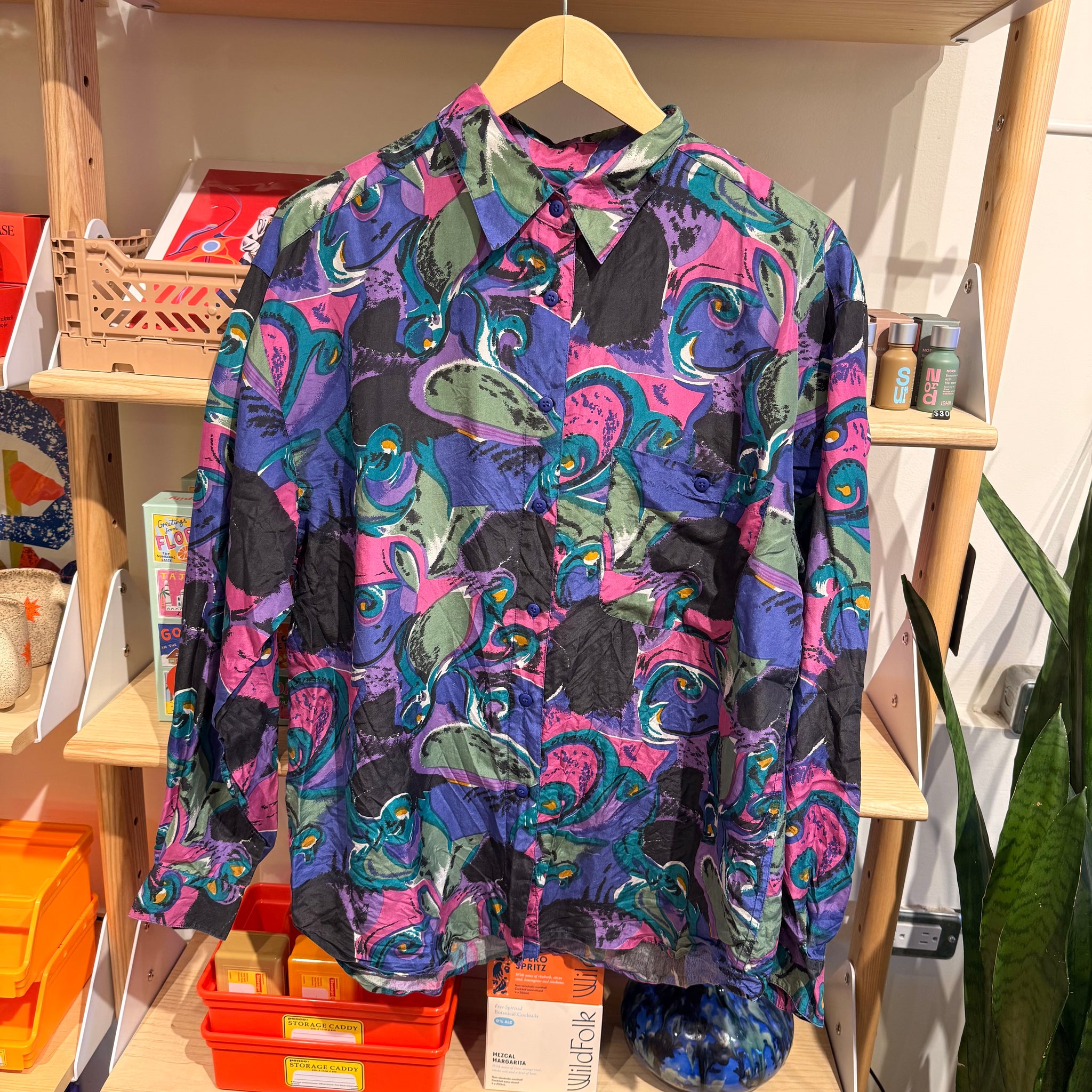 Silk Abstract Button Up | M