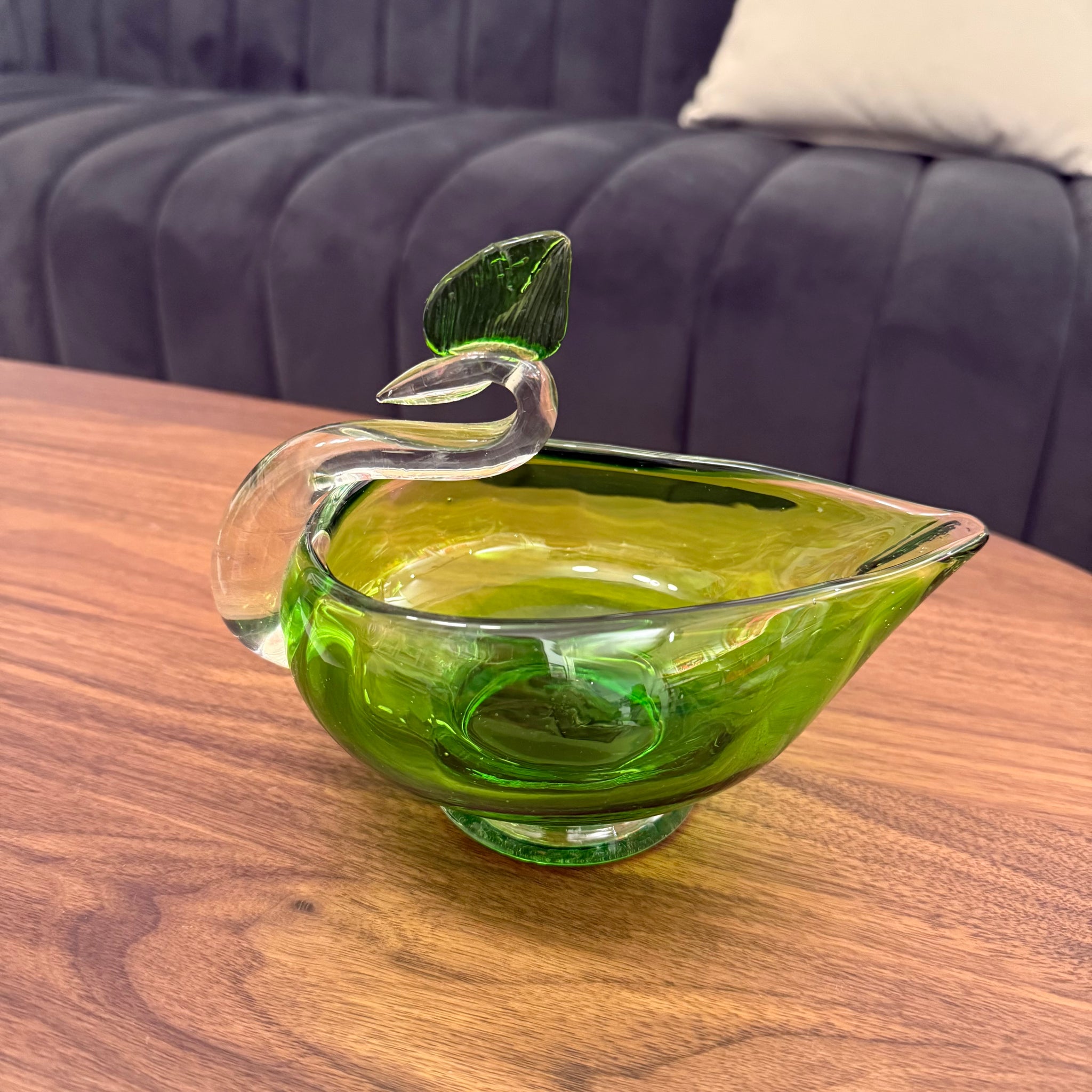 Green Swan Art Glass Bowl