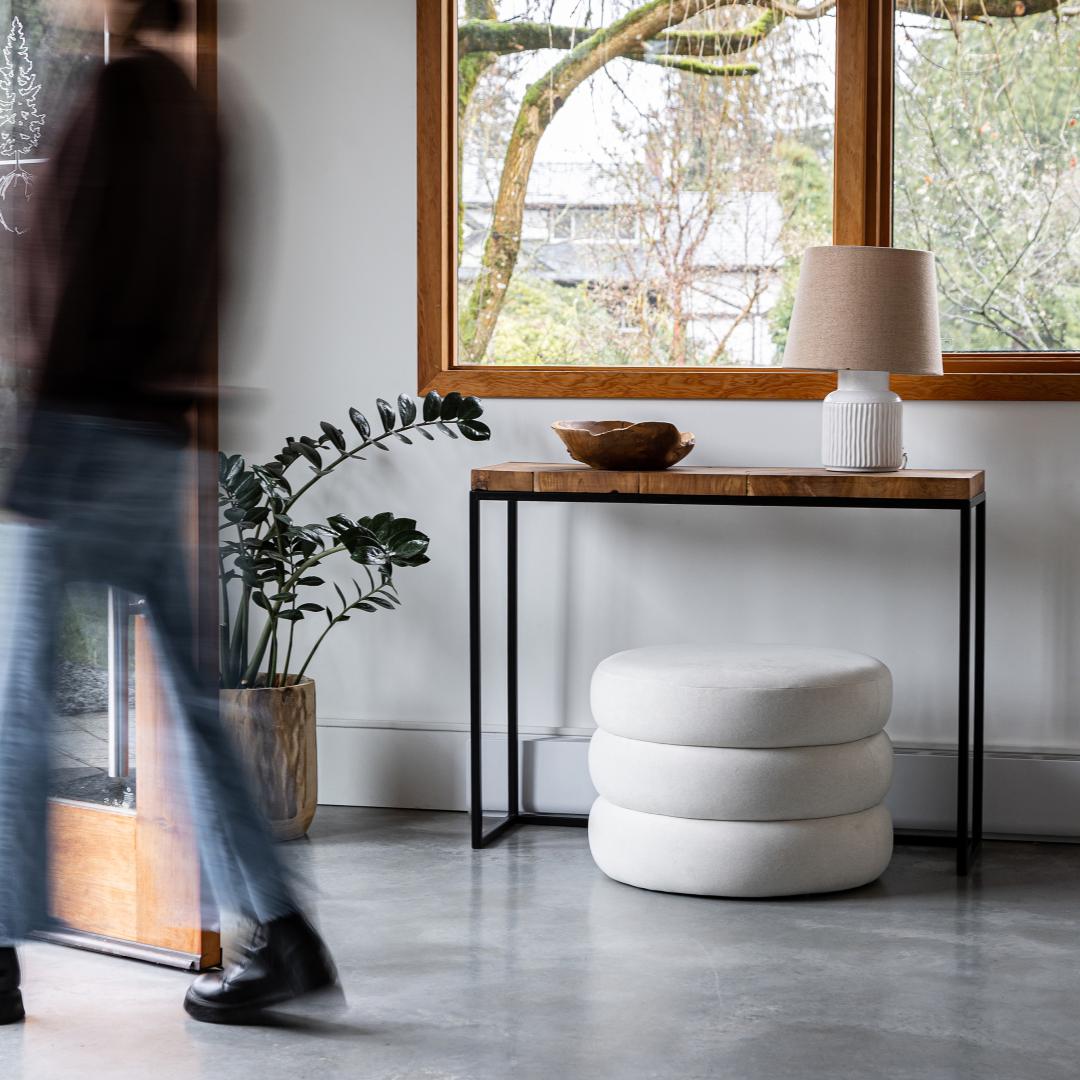 Fiel Ottoman - Faux Mohair Ecru