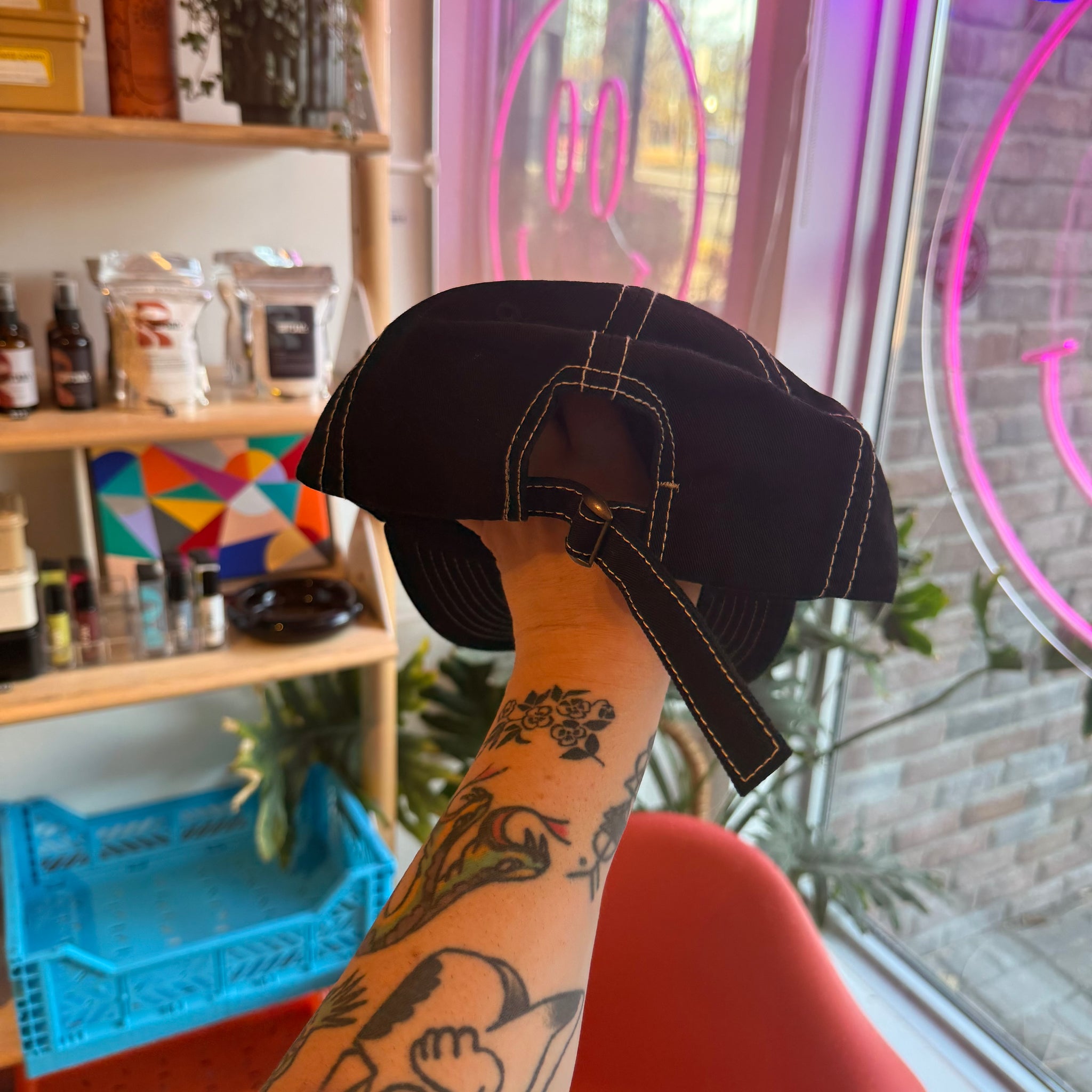 Black Hat with White Stitching