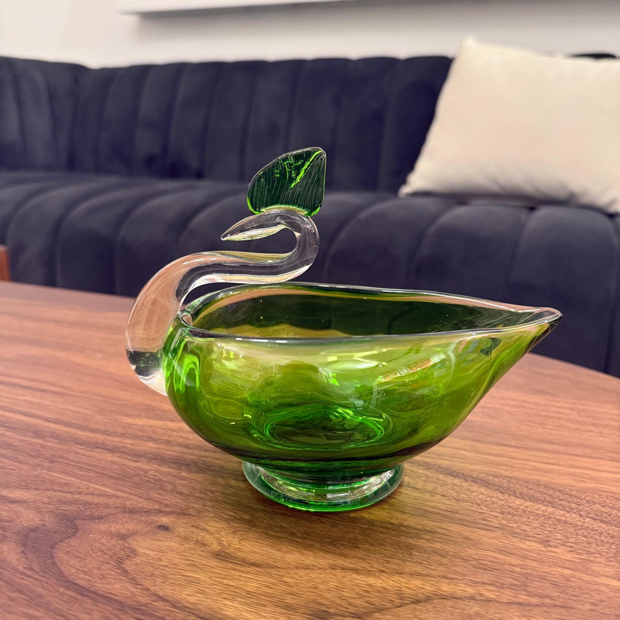 Green Swan Art Glass Bowl