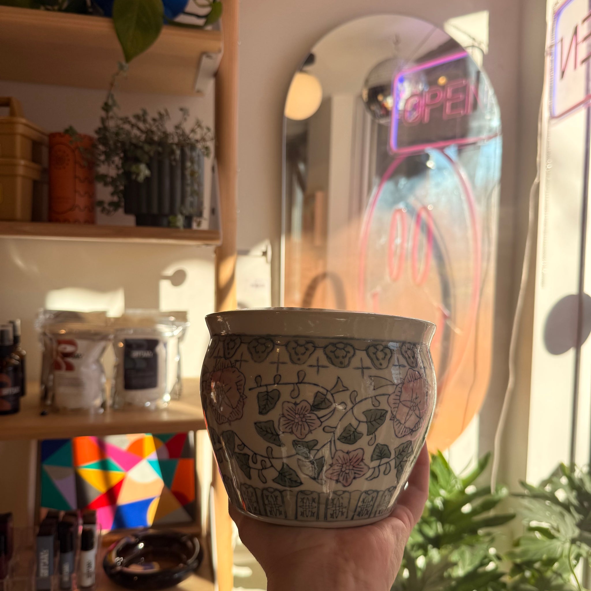 Vintage Floral Chinoiserie Porcelain Planter