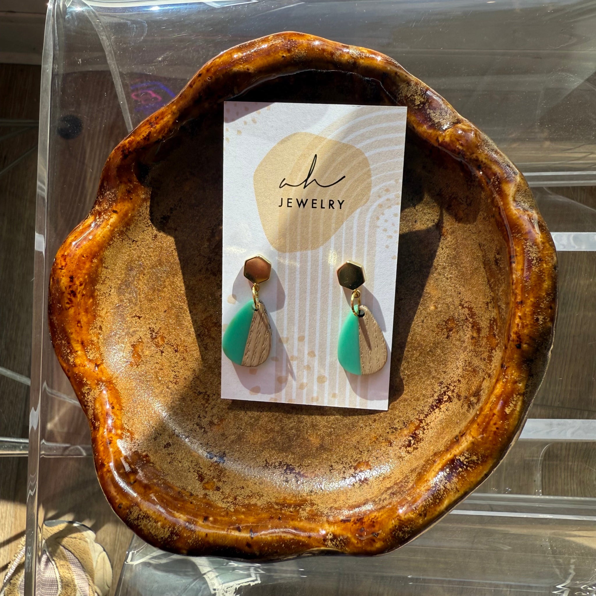 Wood and Teal Earrings | AH Designs