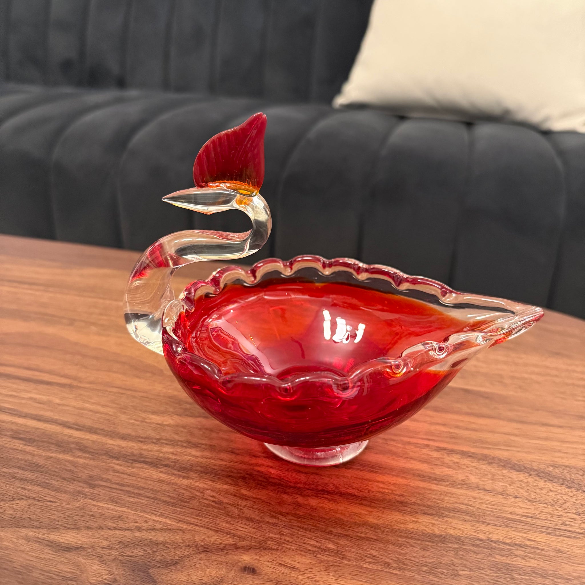 Red Swan Art Glass Bowl