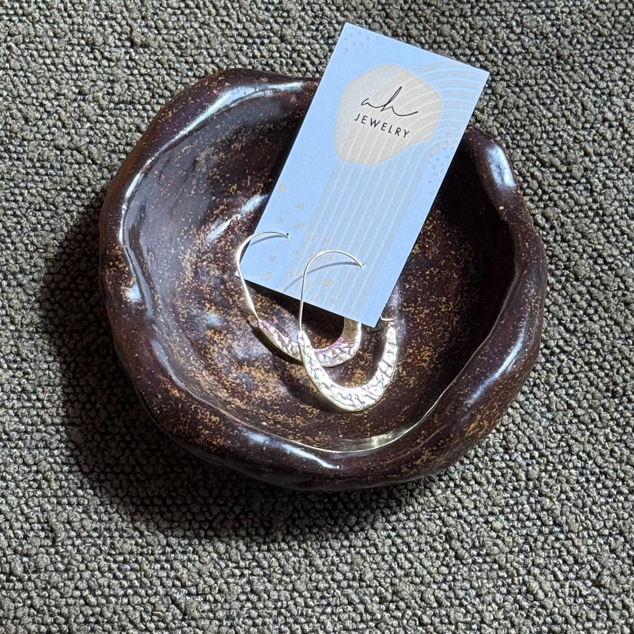 Hammered Gold Oval Earrings | AH Designs