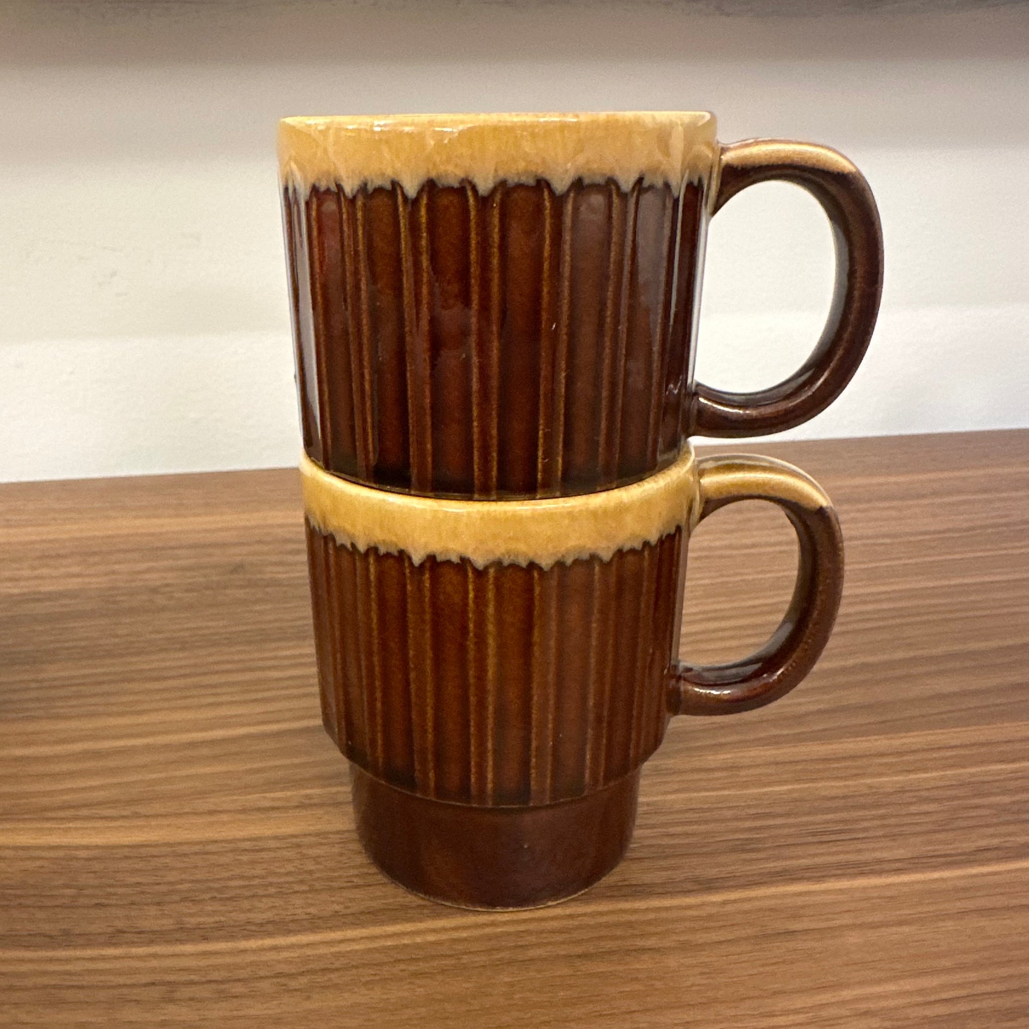 1970's Japanese Brown Drip Mugs | Set of 2