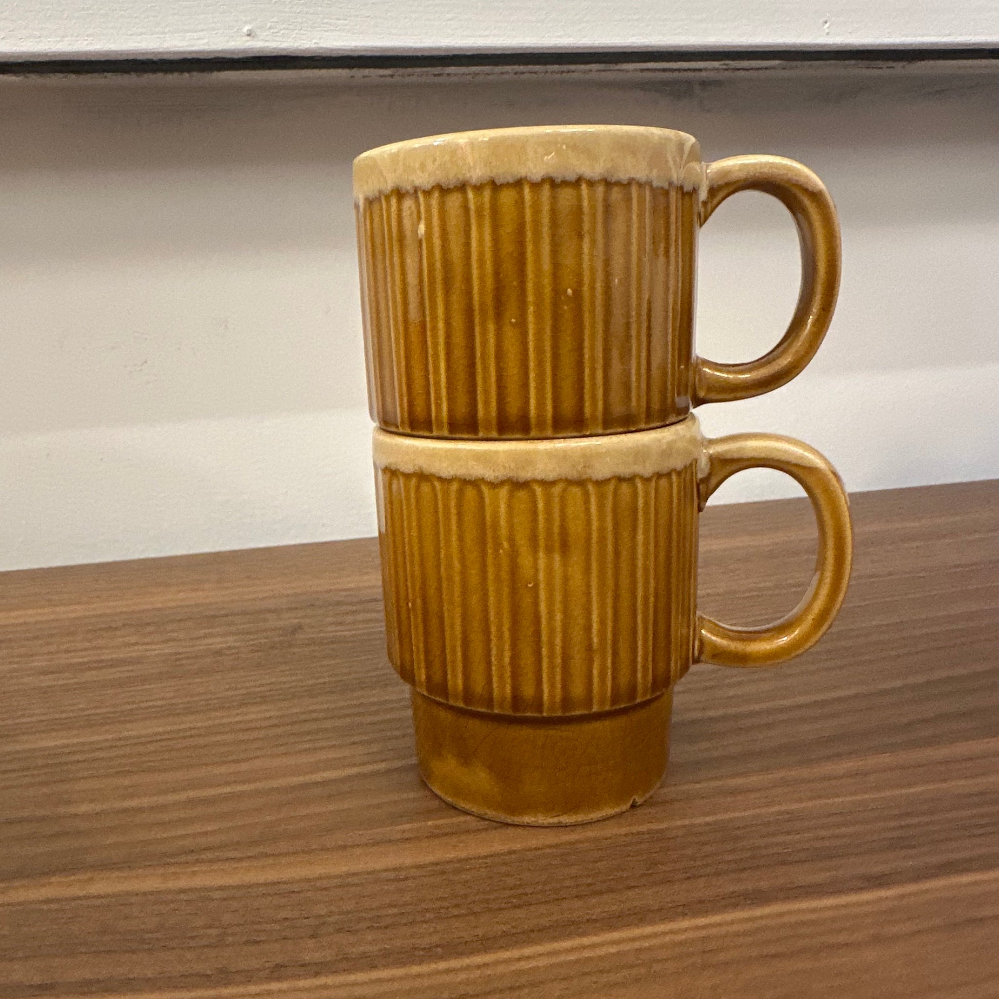 1970's Japanese Amber Drip Mugs | Set of 2
