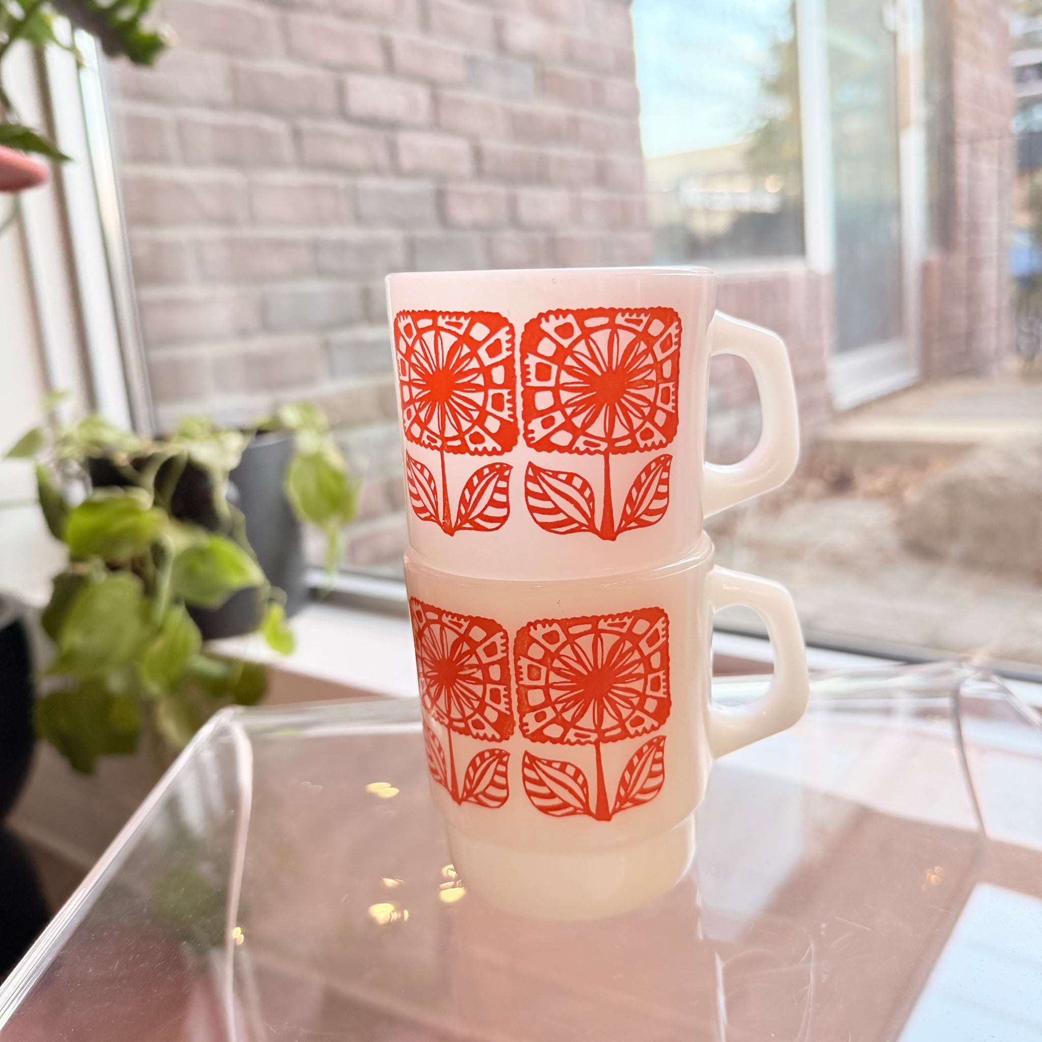 Orange Daisy Fireking Mugs | Set of 2