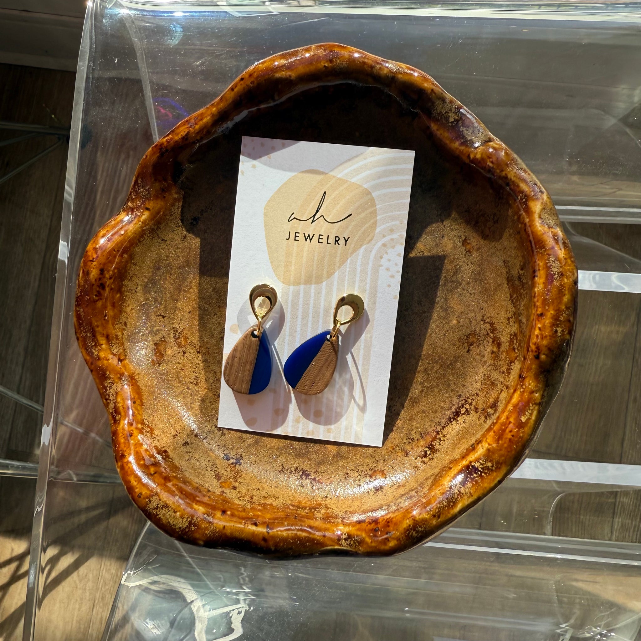 Wood and Navy Earrings | AH Designs