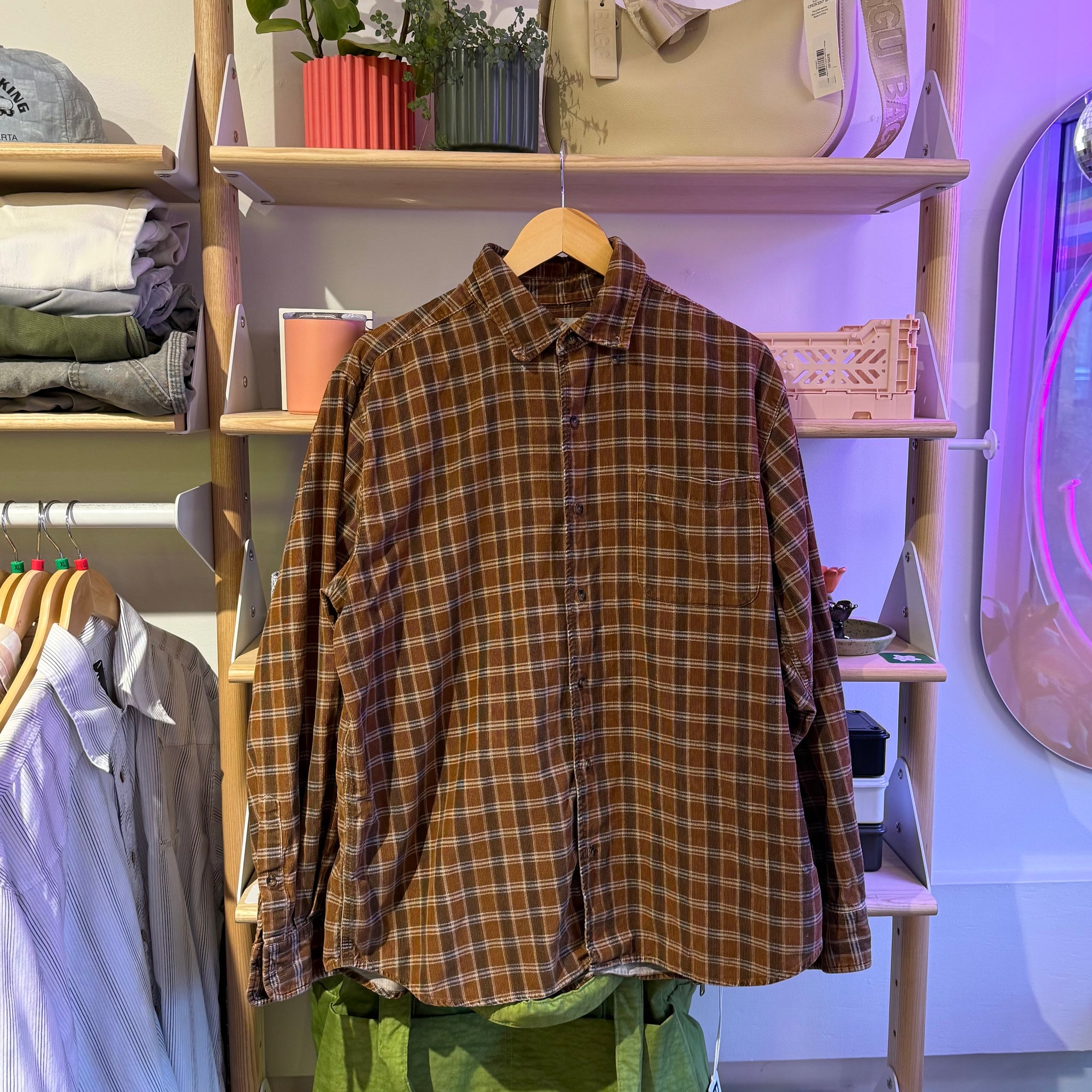 Tan Plaid Button Up | L