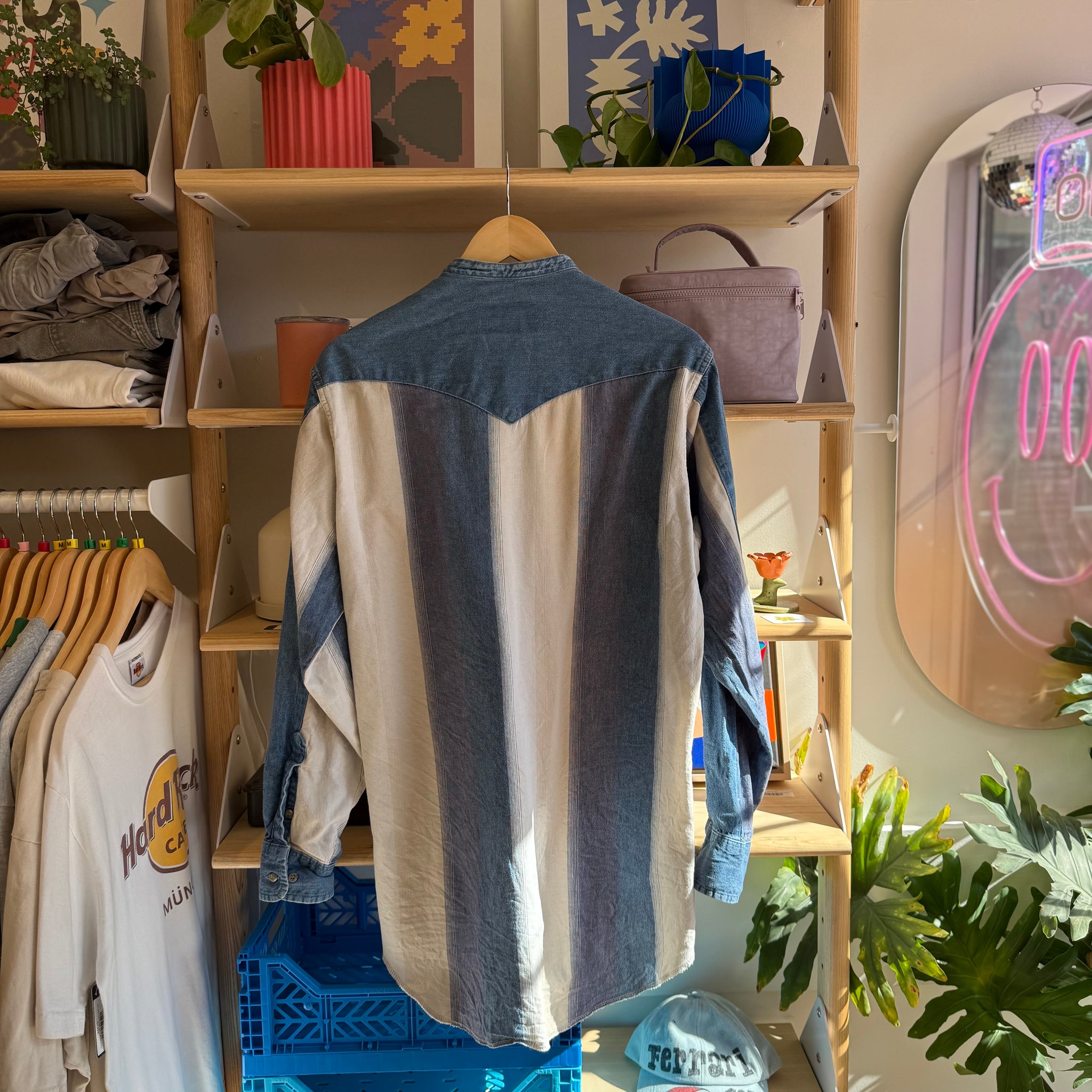 Denim Striped Western Button Up | M