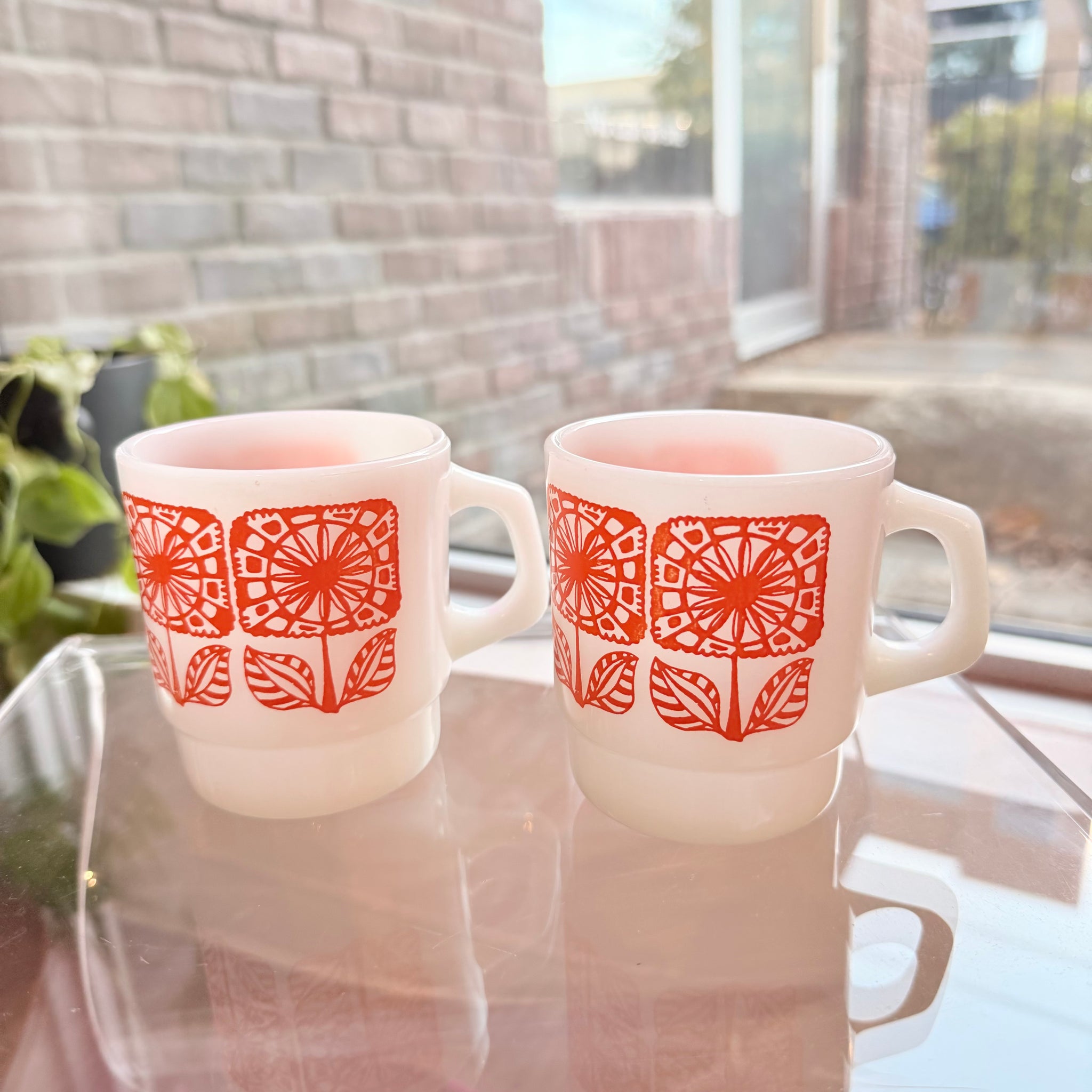 Orange Daisy Fireking Mugs | Set of 2