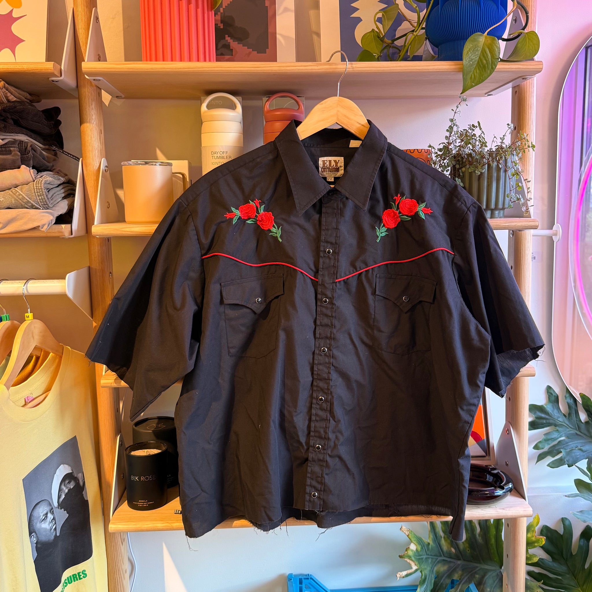 Black Western Cropped Button Up | 2XL