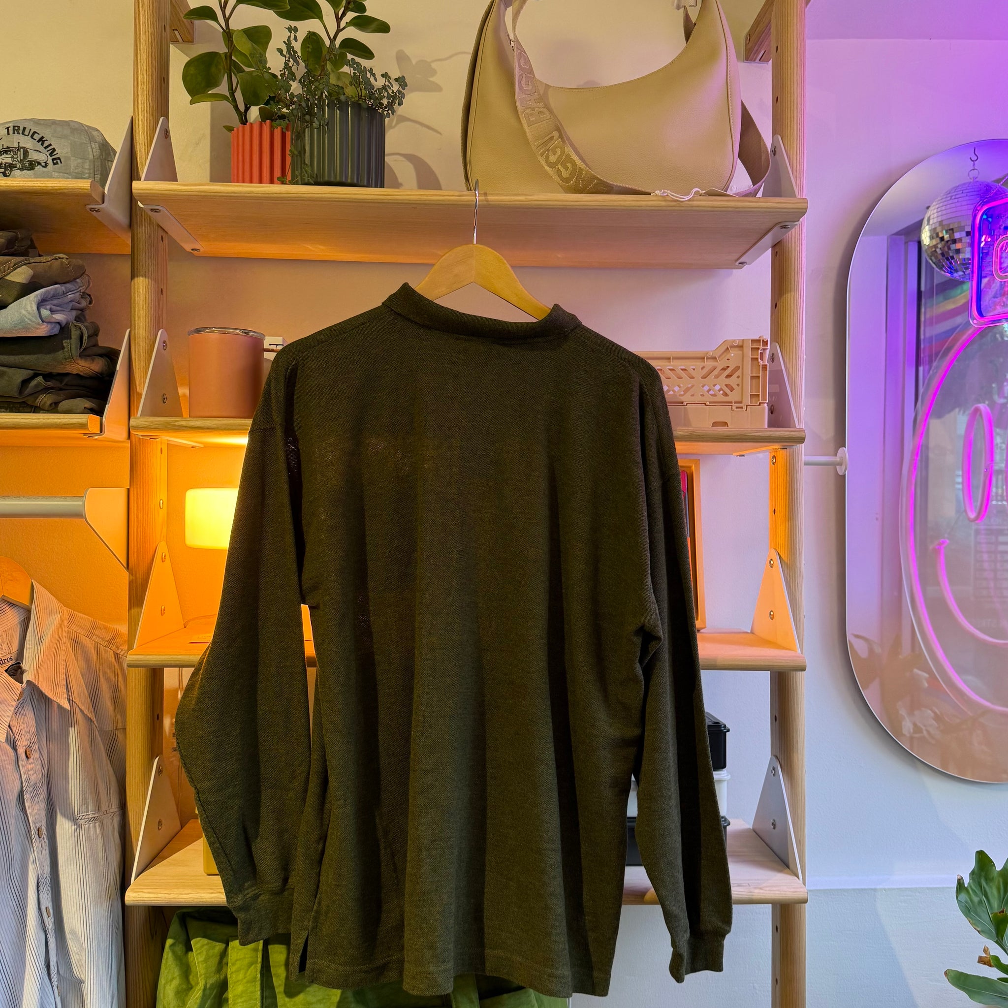 Green Long Sleeve Tee with Buttons | L