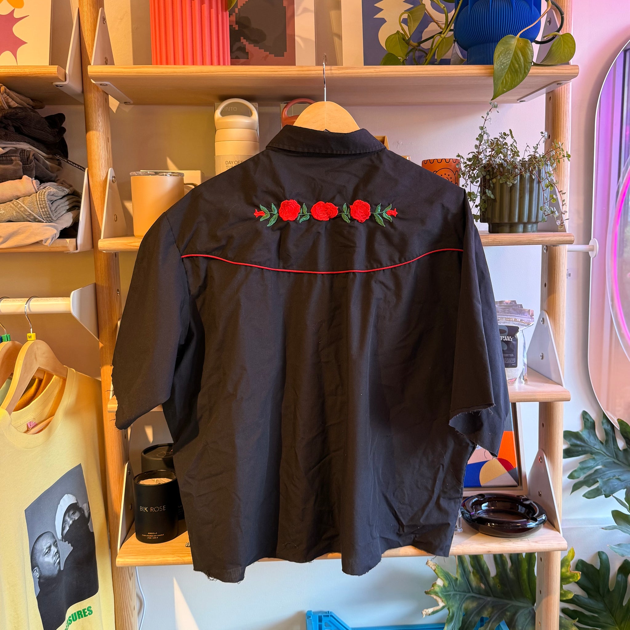 Black Western Cropped Button Up | 2XL