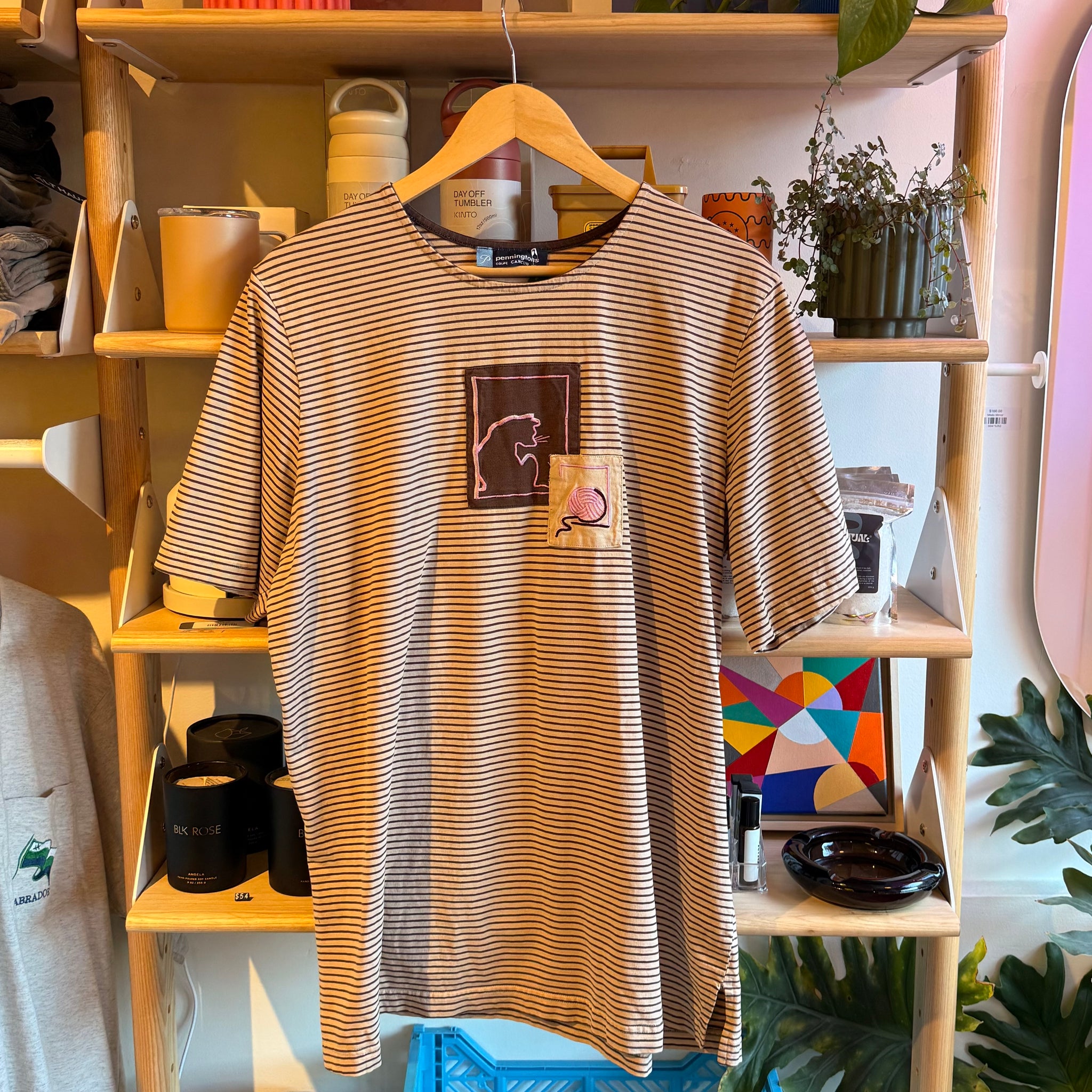 Brown Striped Cat Tee | L