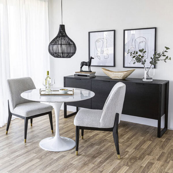 Fawcett Dining Chair- Taupe Boucle w/ Black Base