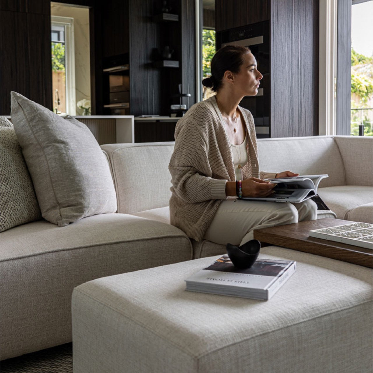 Forest Coffee Ottoman - Cream and Dark Brown