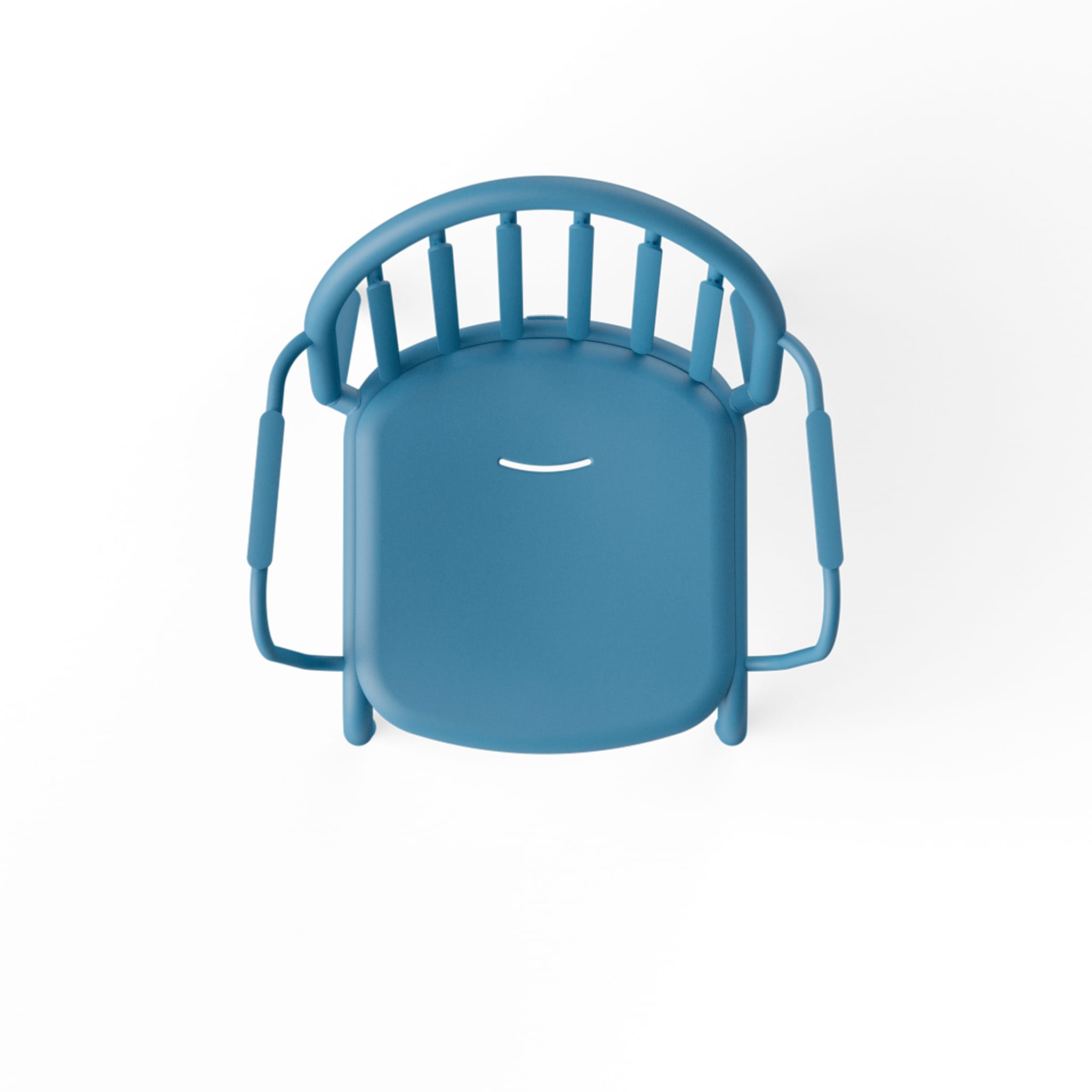 Close-up of Fred’s Armchair seat with a smile-shaped opening for quick rainwater drainage, perfect for outdoor use.