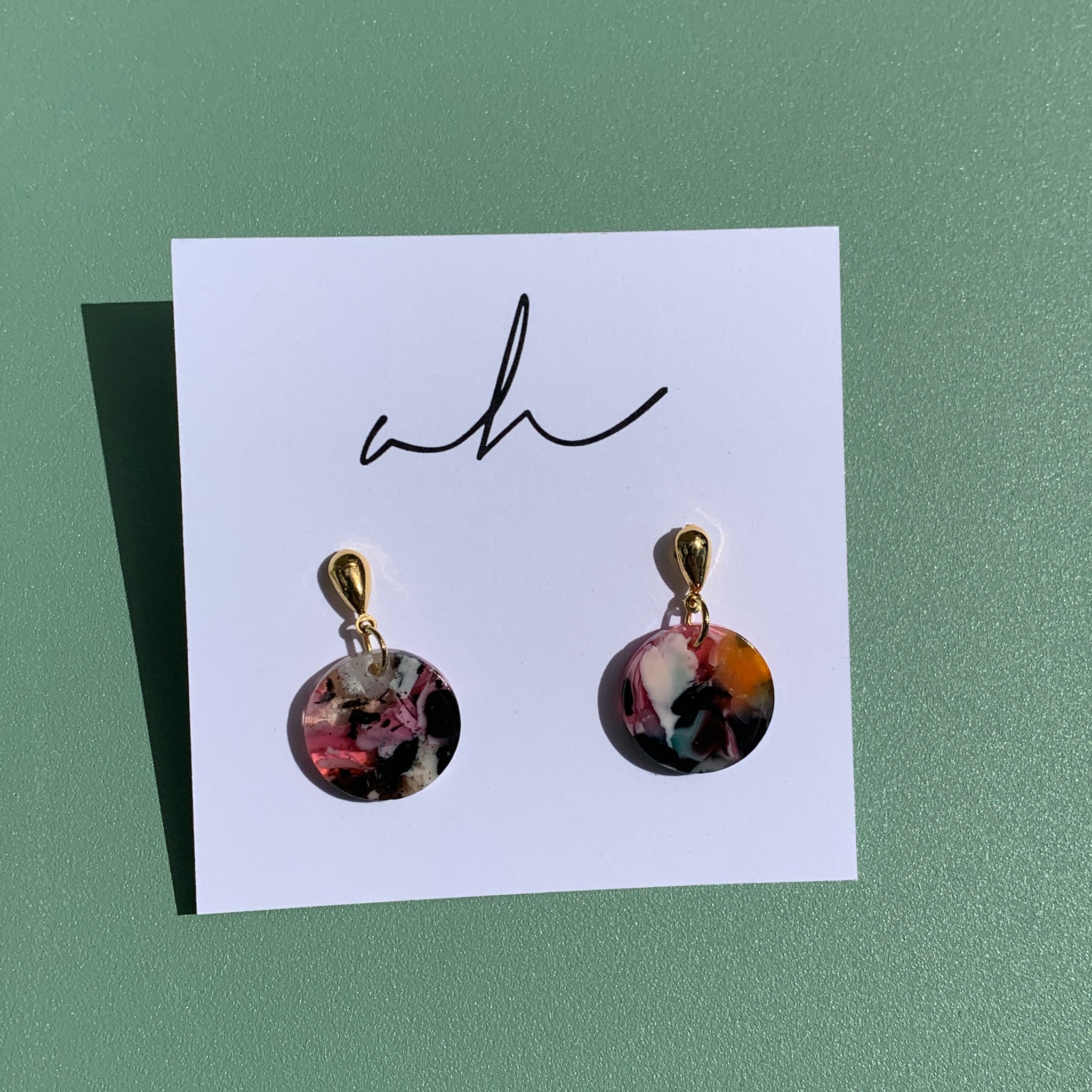 AH Earrings - Pink Marbled Small Circles