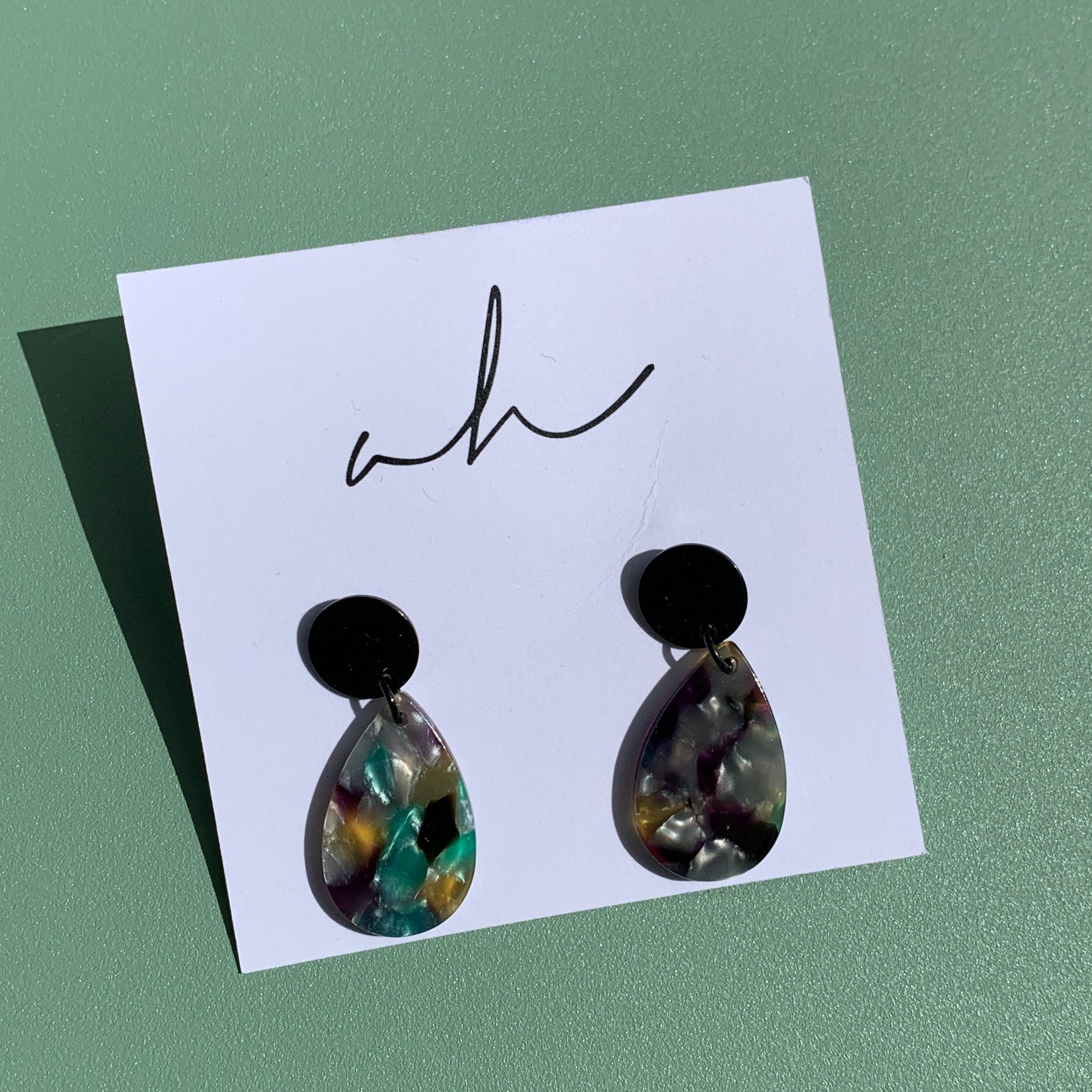 AH Earrings - Turquoise, Yellow & Purple Drops