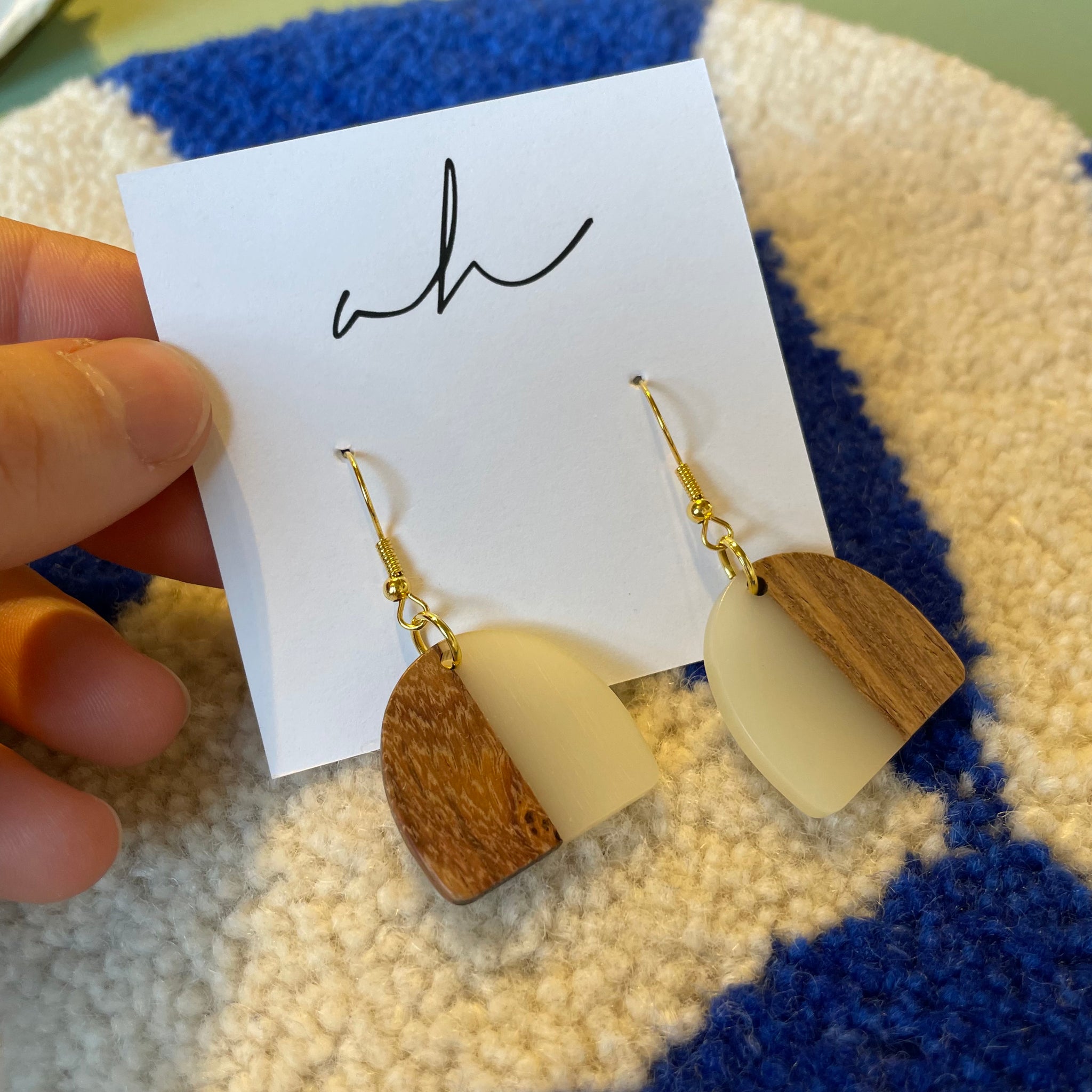 AH Earrings - Oat & Wood Semi Circle w/ Gold Hooks