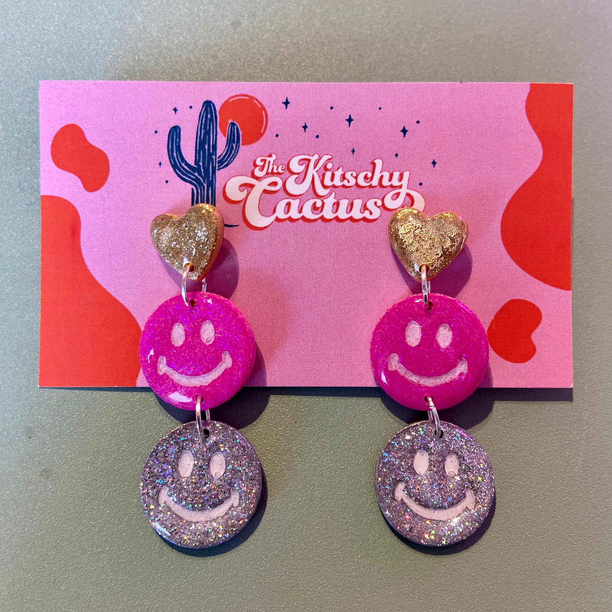 Glitter Smiley Earrings
