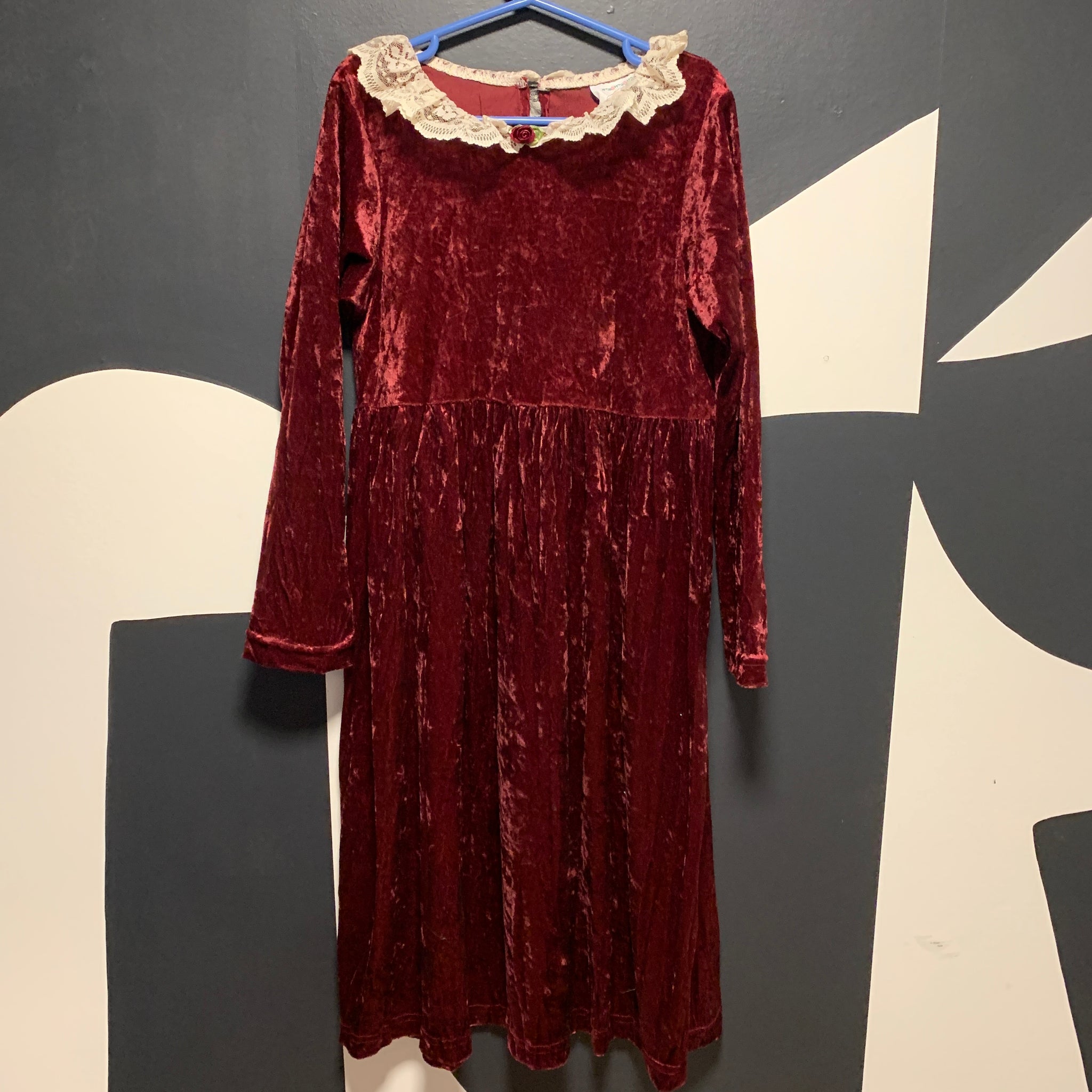 Children's Velvet Burgundy Dress | 8-12