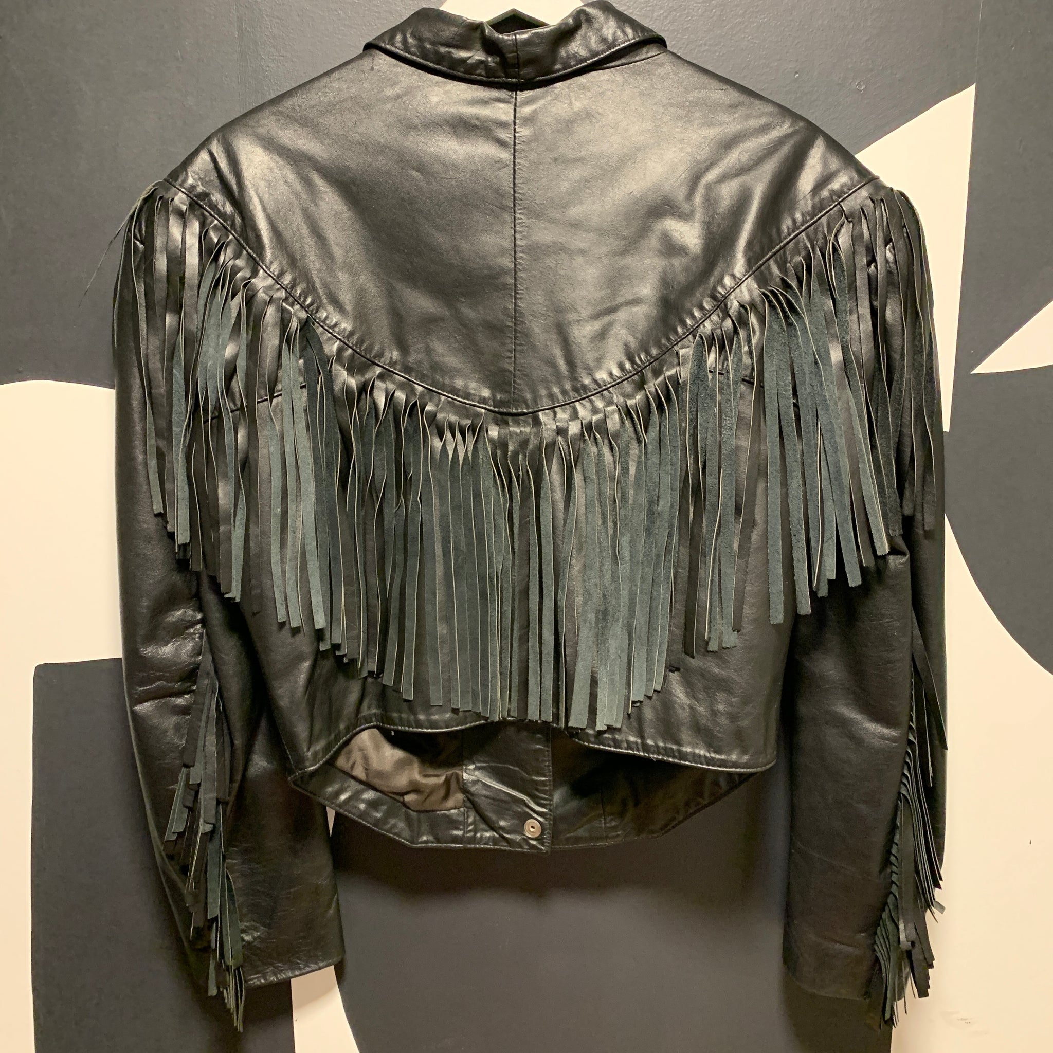 Black Fringe Leather Jacket | S