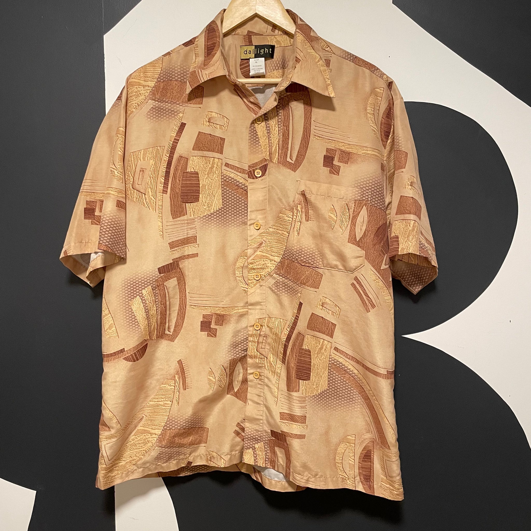 Beige Abstract Short Sleeve Button Up | L