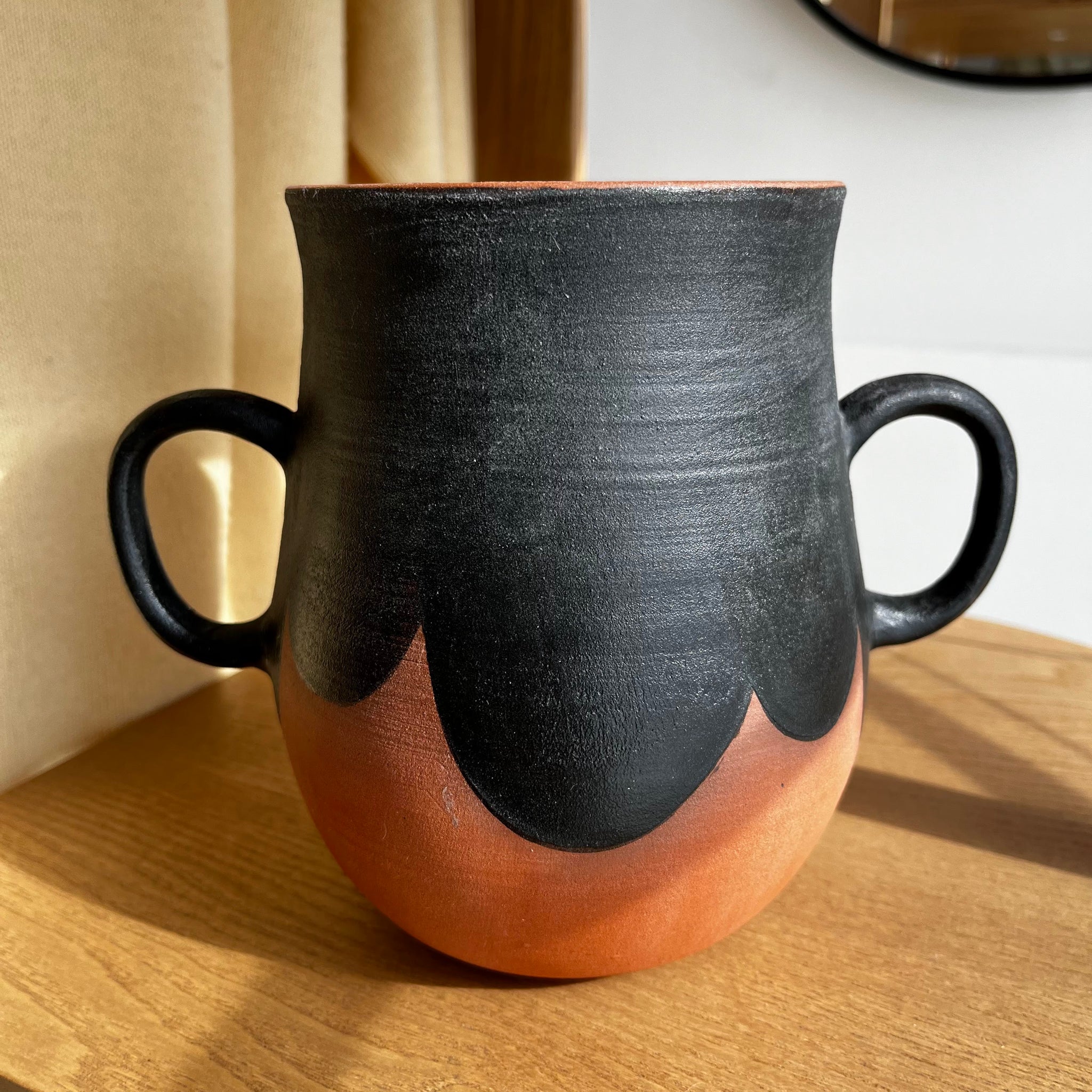 Terracotta Scalloped Vase with Handles