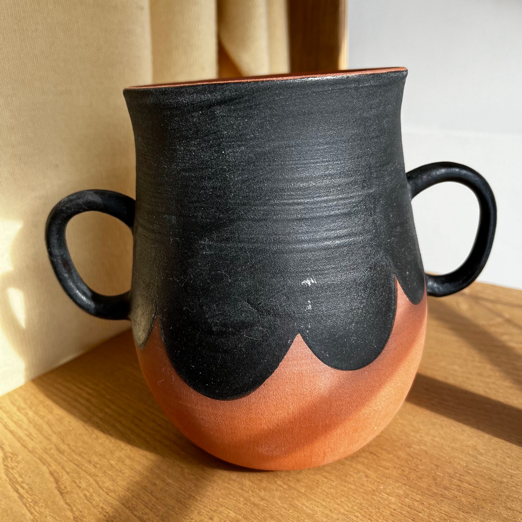 Terracotta Scalloped Vase with Handles