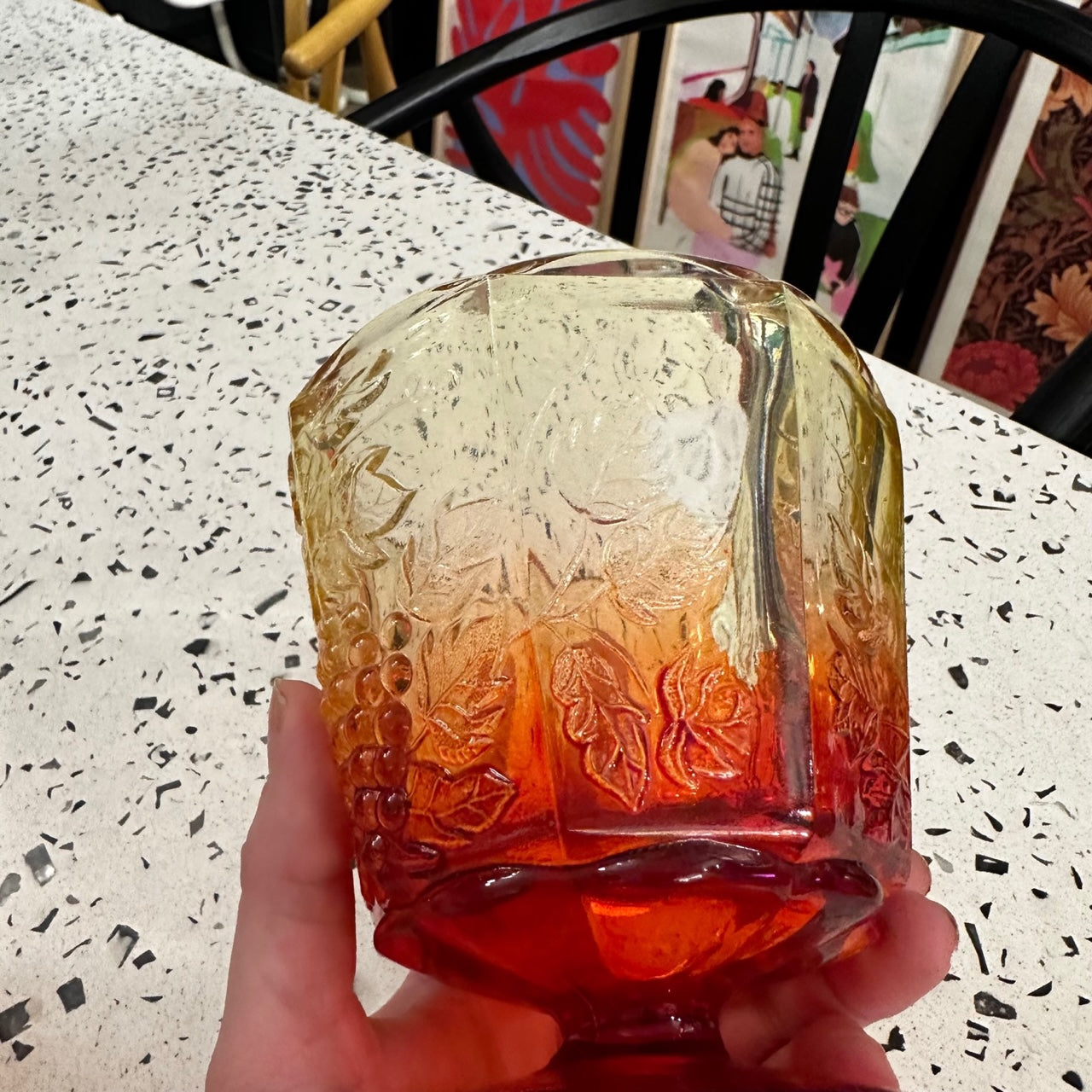 Cranberry-Amber Carnival Glass Candy Dish