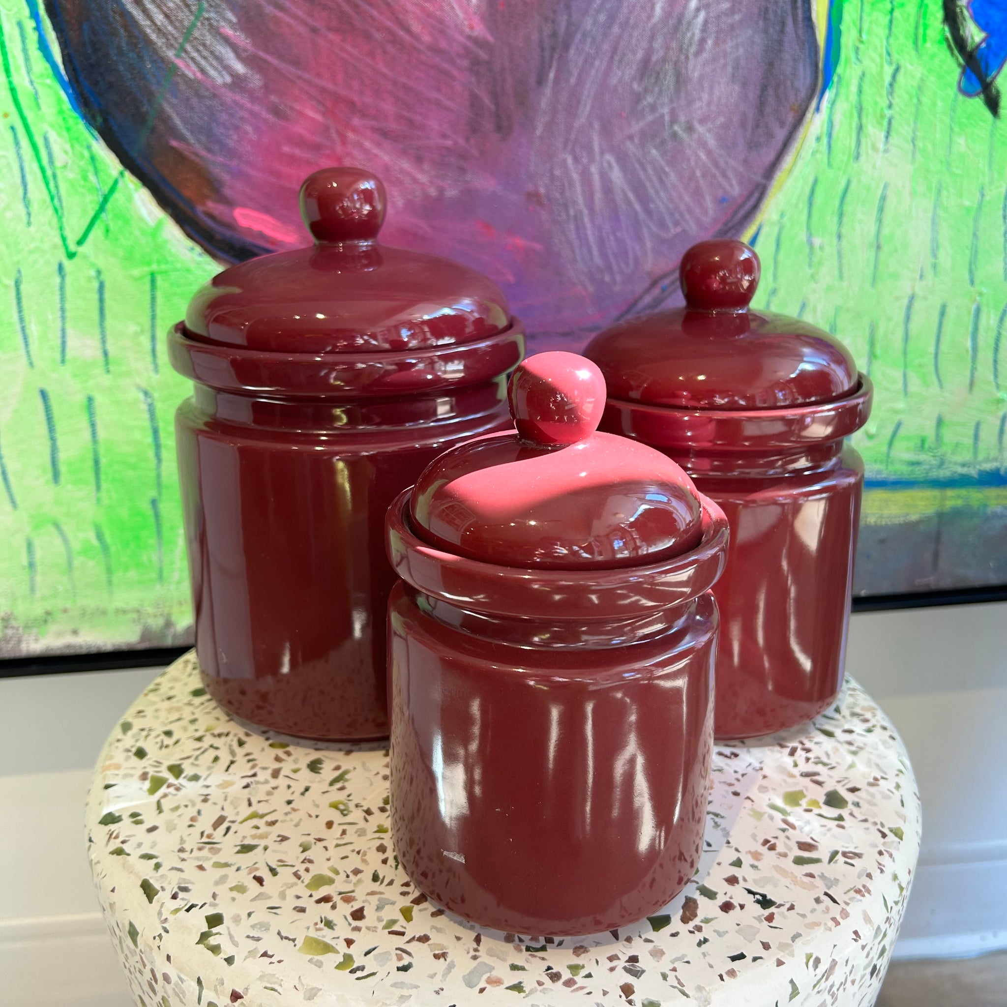 Maroon Ceramic Canisters - Set of 3