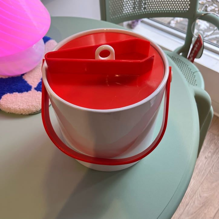 Red & White Ice Bucket and Coaster Set