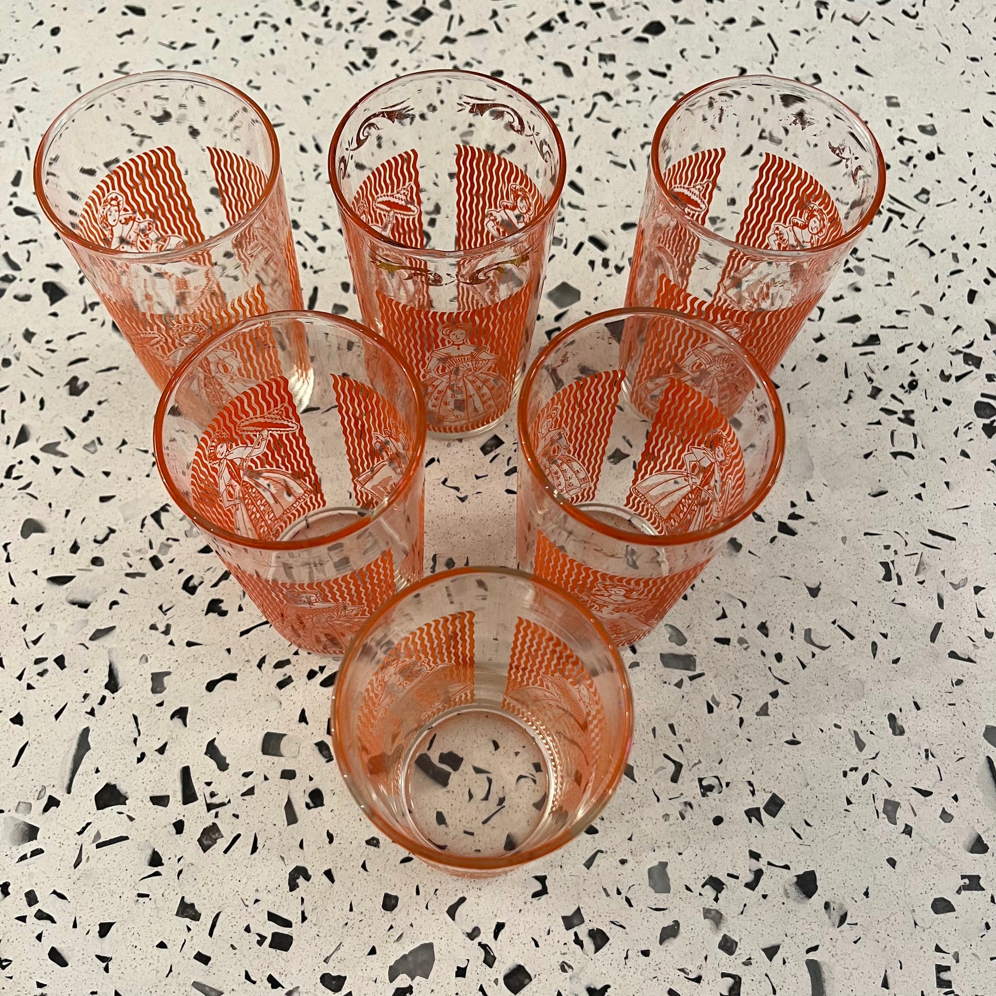 Orange Vintage Femme Drinking Glasses (Set of 6)