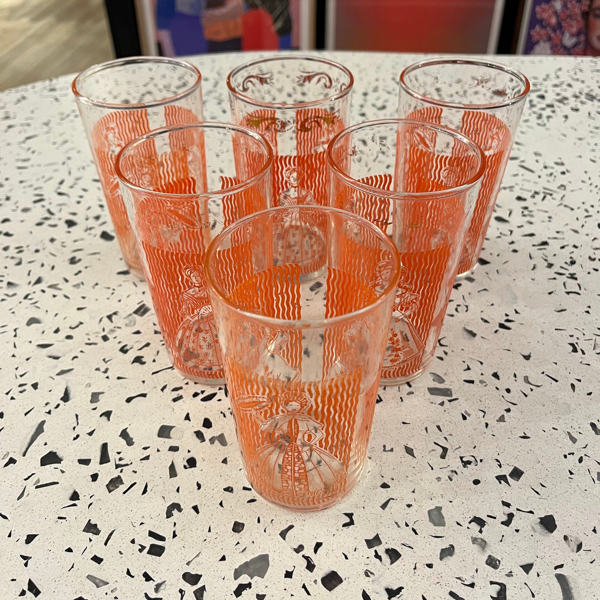 Orange Vintage Femme Drinking Glasses (Set of 6)