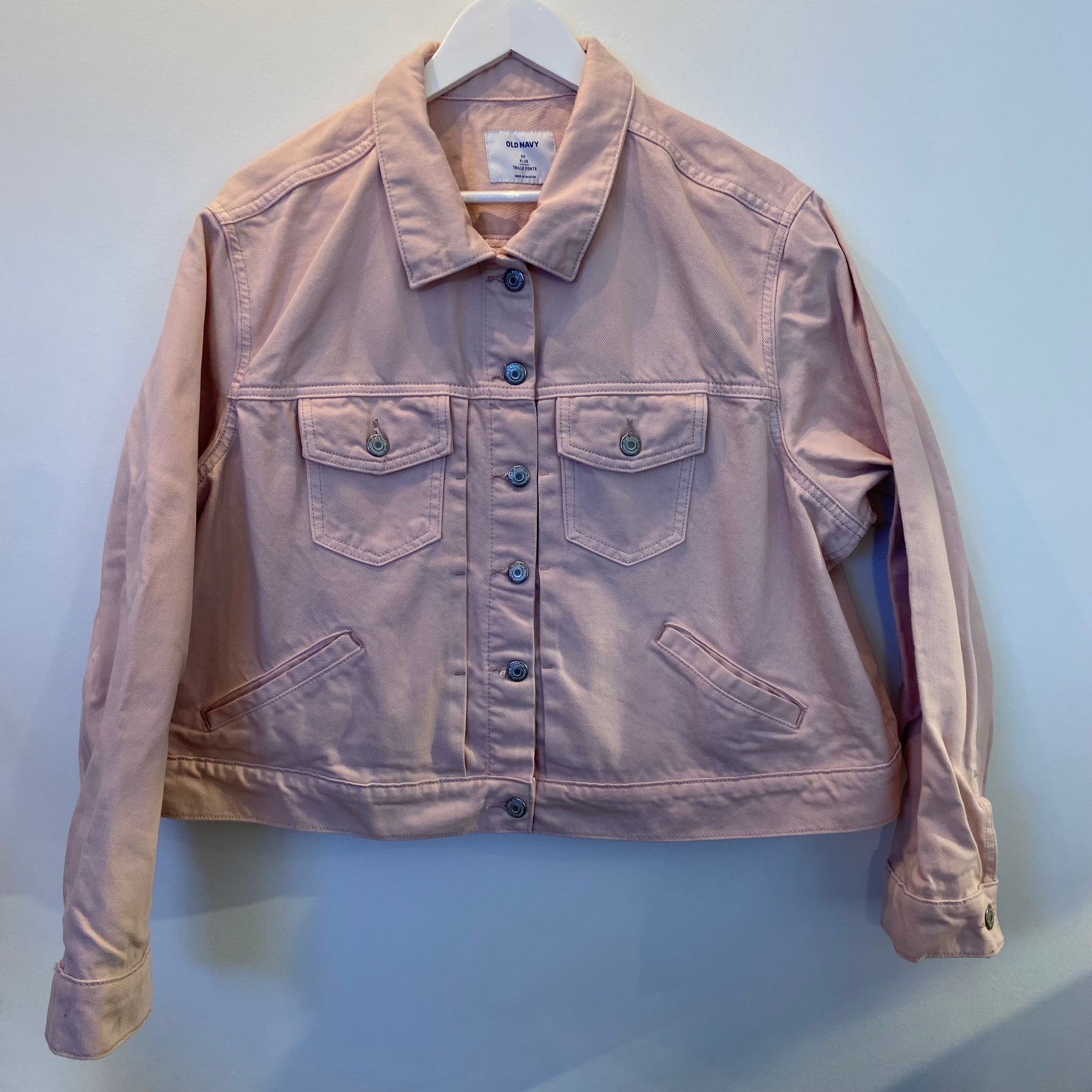 Blush Pink Crop Denim Jacket- L-2X