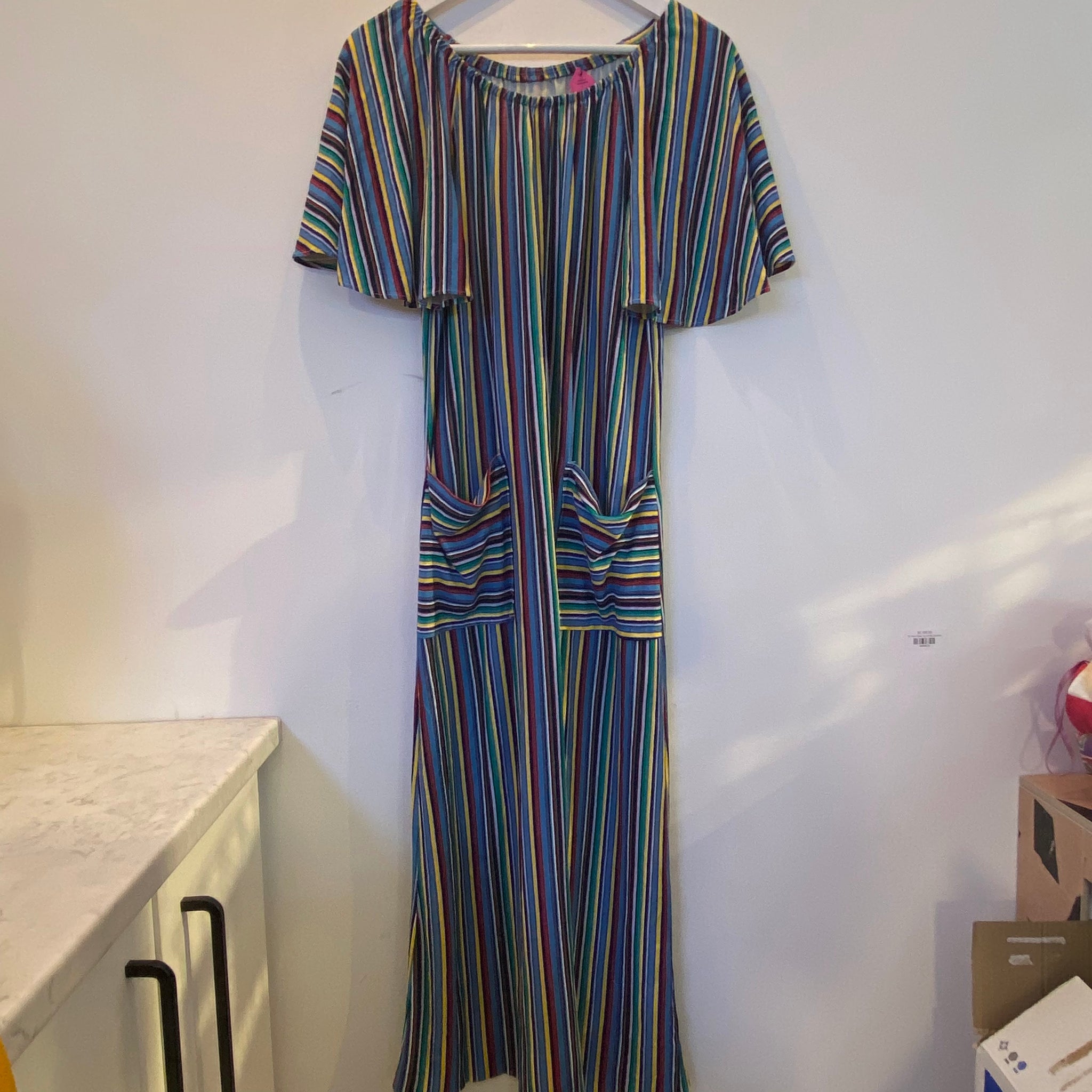 70's Terrycloth Striped Dress- L