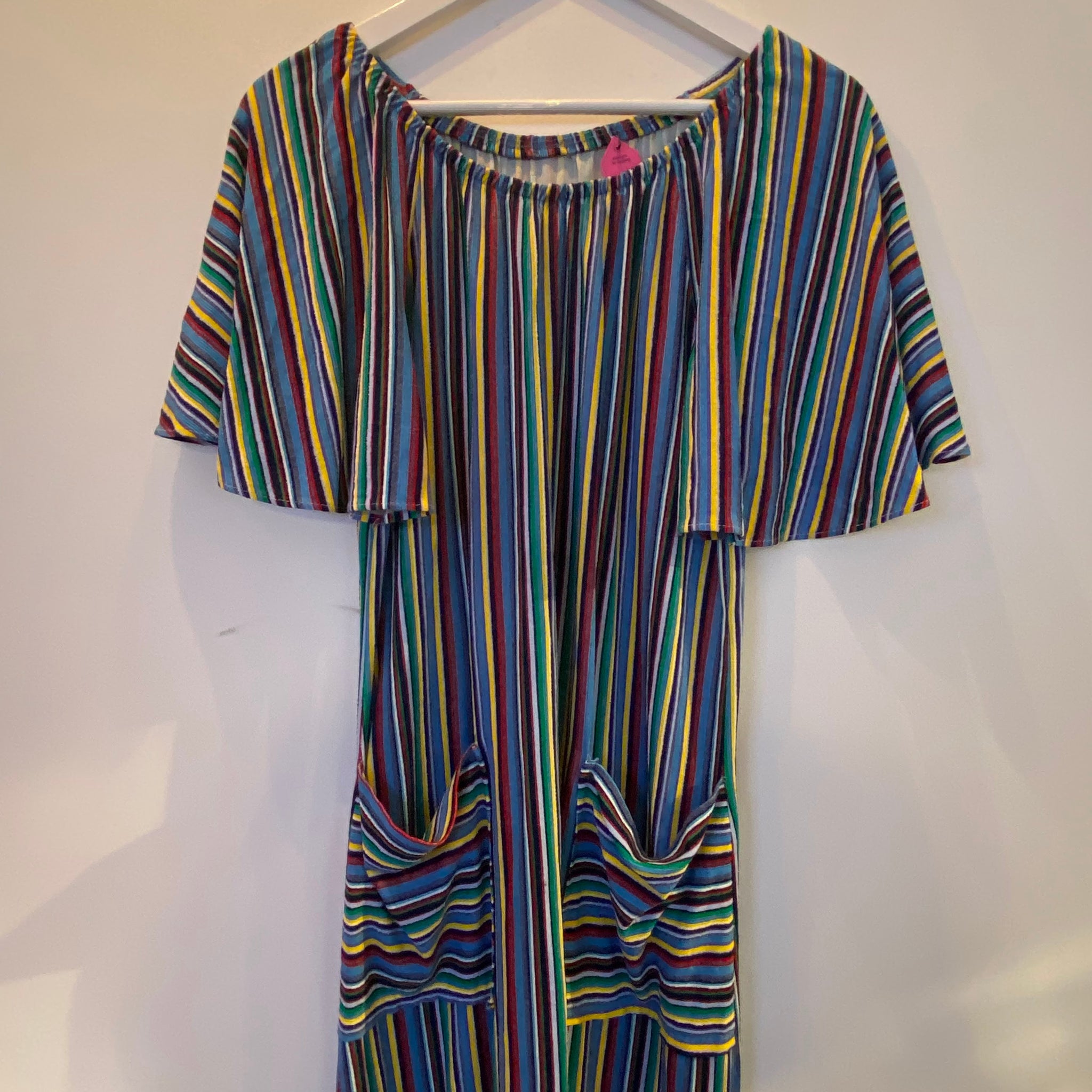 70's Terrycloth Striped Dress- L