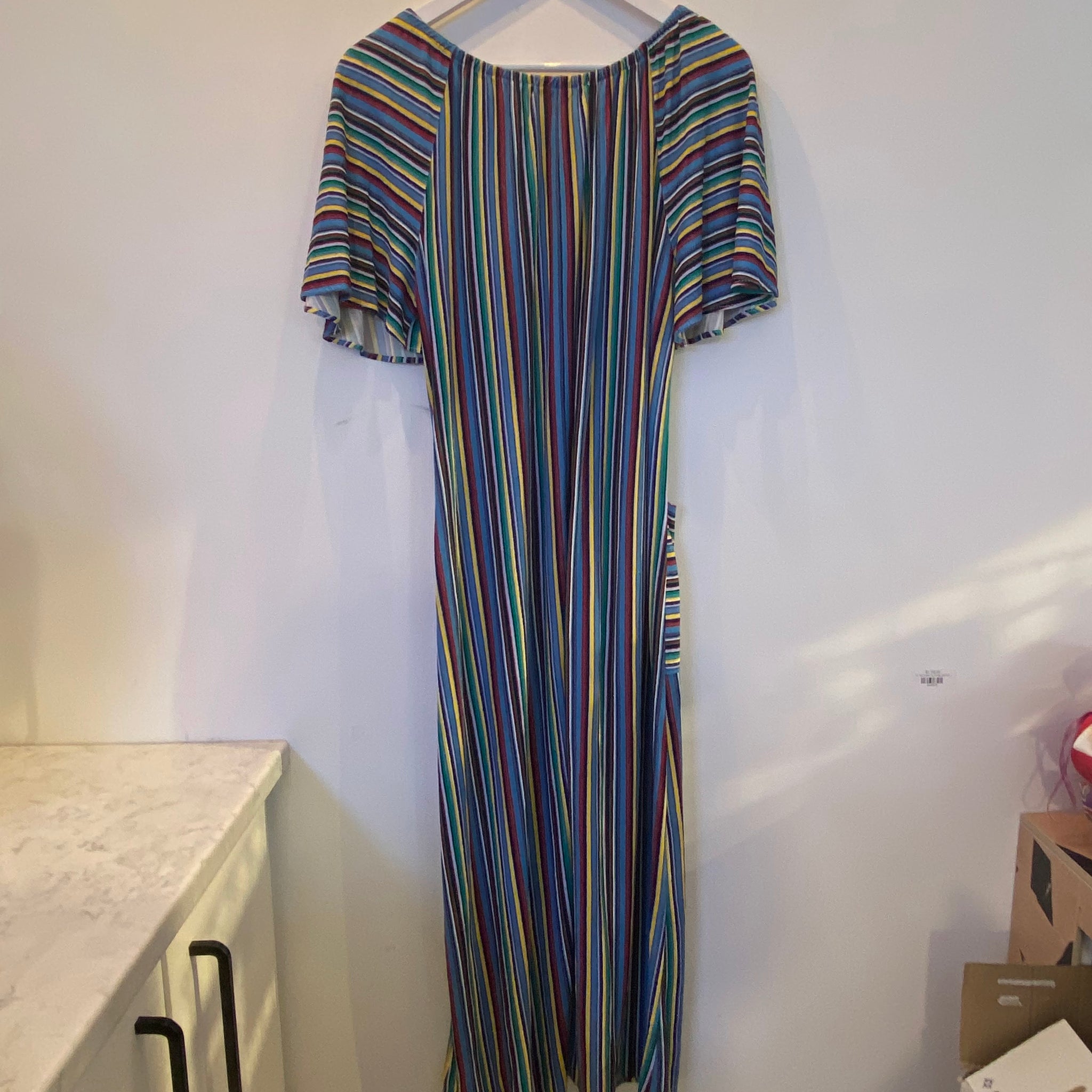 70's Terrycloth Striped Dress- L