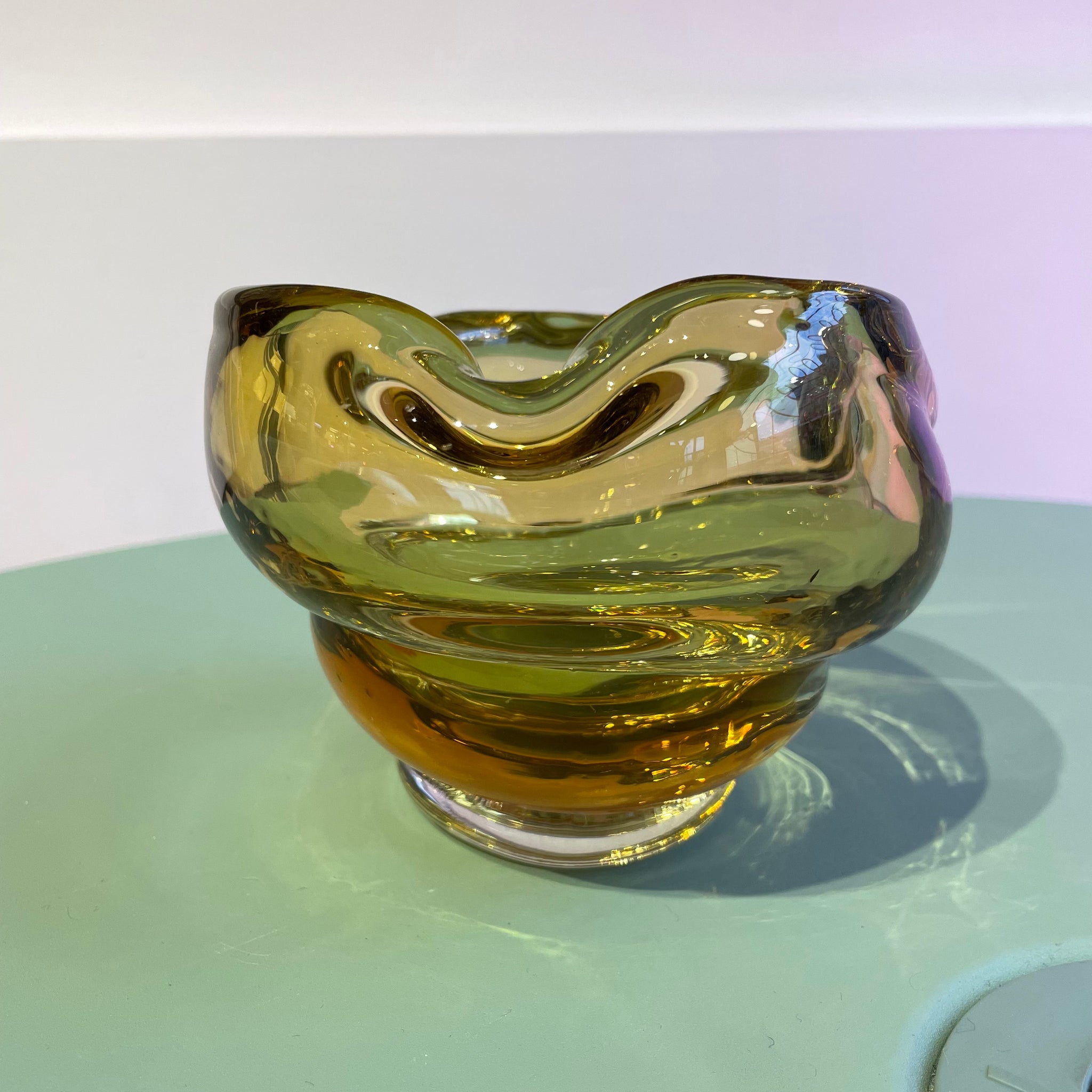 Yellow Amber Chalet Glass Swirl Dish
