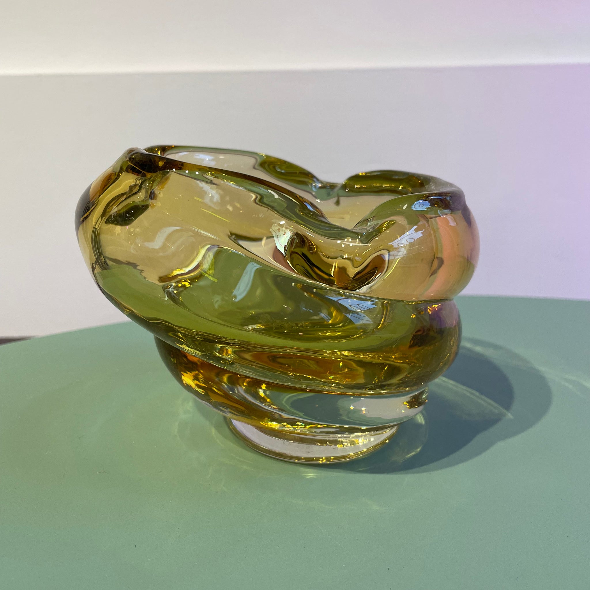 Yellow Amber Chalet Glass Swirl Dish