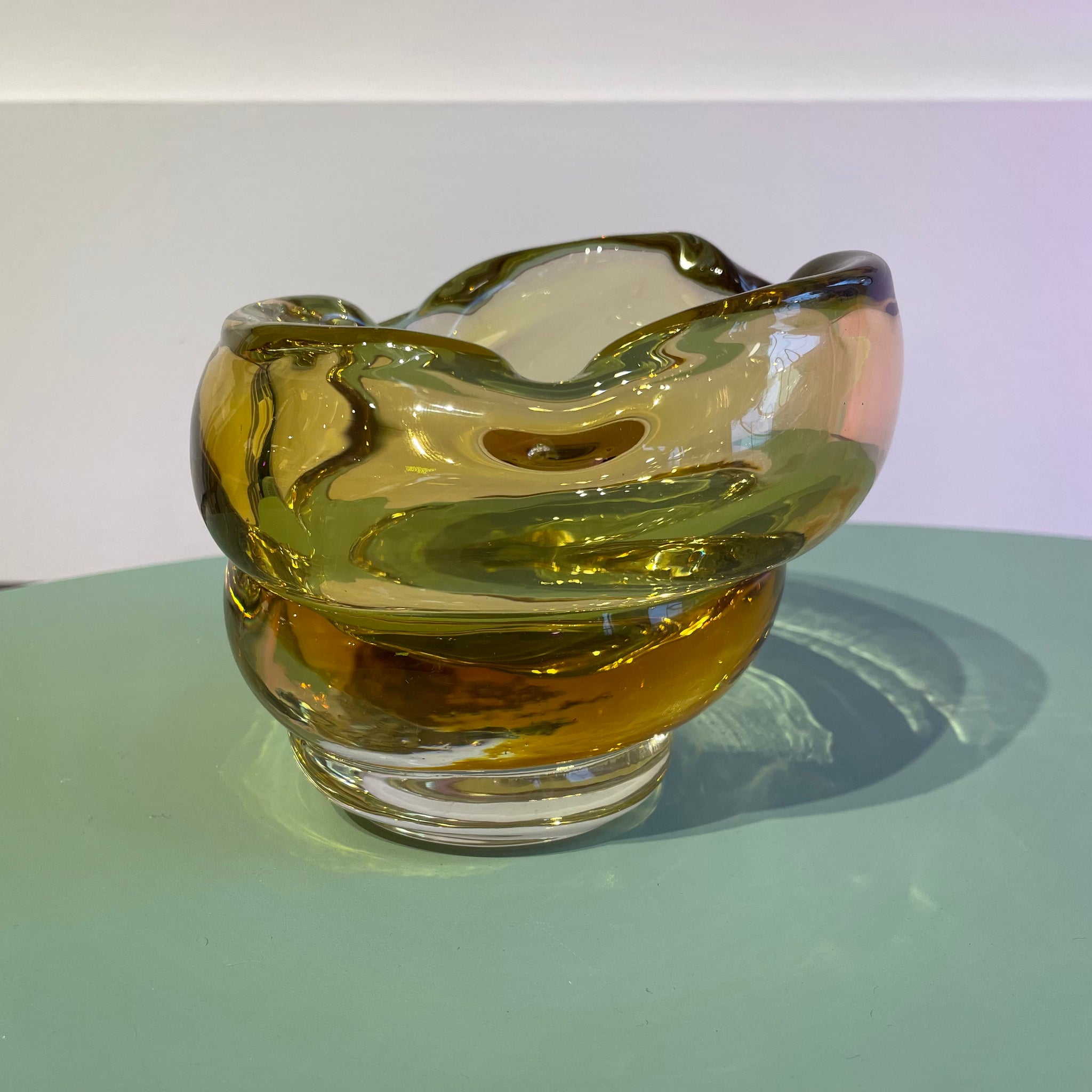 Yellow Amber Chalet Glass Swirl Dish