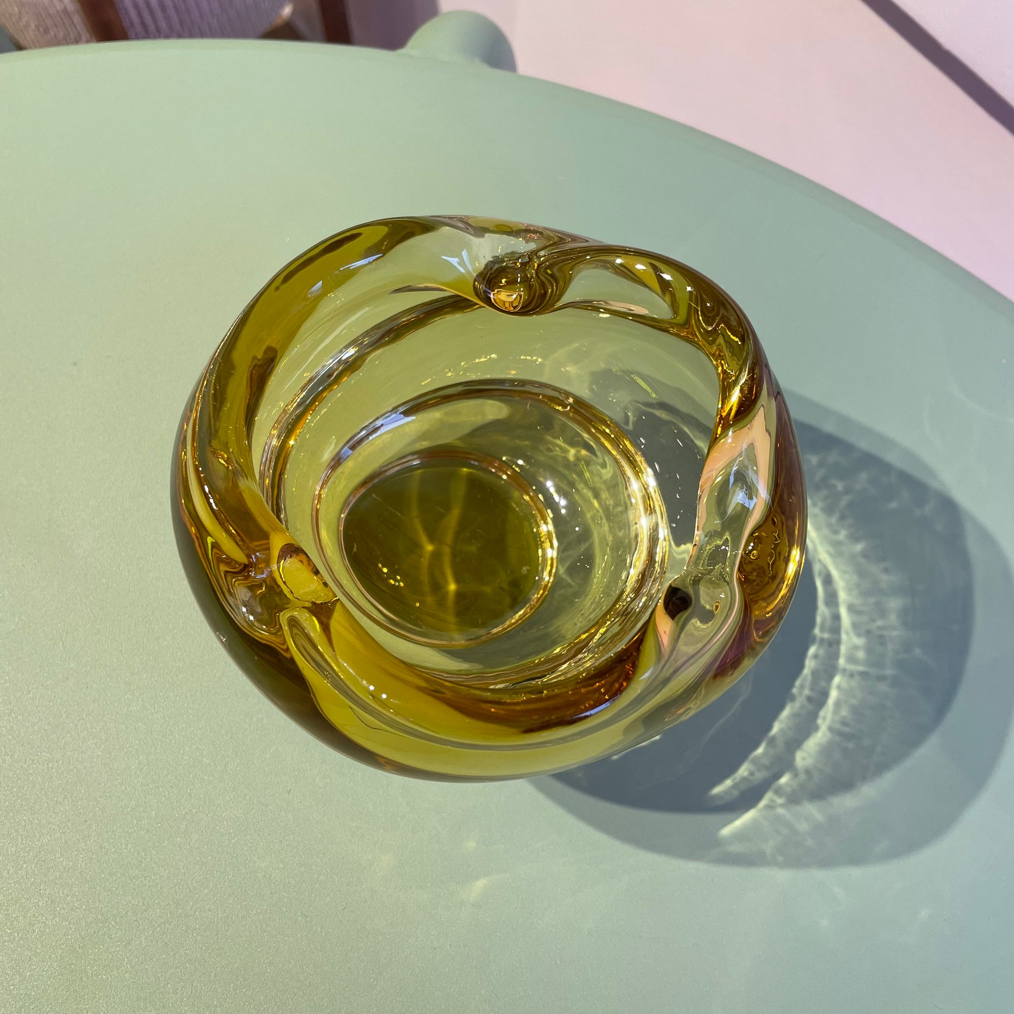 Yellow Amber Chalet Glass Swirl Dish